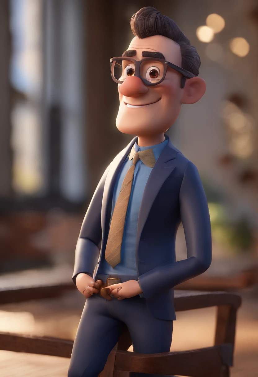 Cartoon character of a man with black glasses and a blue shirt, animation character, Caractere estilizado, animation style rendering, 3D estilizado, Arnold Maya render, 3 d render stylized, toon render keyshot, Personagem 3D, Personagem 3D, 3d rendering stylized, 3 d character render, personagem de desenho animado, Personagem de close up, Pose de personagem, (Estilo Pixar) (master part:1.2) (Bokeh) (best quality) (pele detalhada) (textura detalhada) (8k) (argila) (Cinematic lighting) (foco nítido