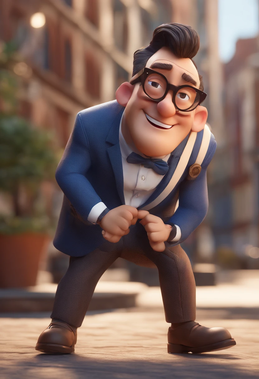 Cartoon character of a man with black glasses and a blue shirt, animation character, Caractere estilizado, animation style rendering, 3D estilizado, Arnold Maya render, 3 d render stylized, toon render keyshot, Personagem 3D, Personagem 3D, 3d rendering stylized, 3 d character render, personagem de desenho animado, Personagem de close up, Pose de personagem,  (Estilo Pixar) (master part:1.2) (Bokeh) (best quality) (pele detalhada) (textura detalhada) (8k) (argila) (Cinematic lighting) (foco nítido