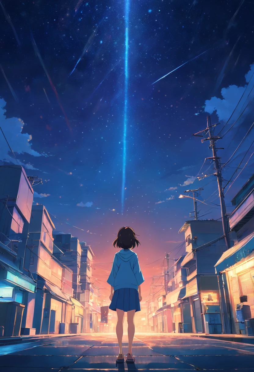 20 year old Japanese woman standing in front of the night sky