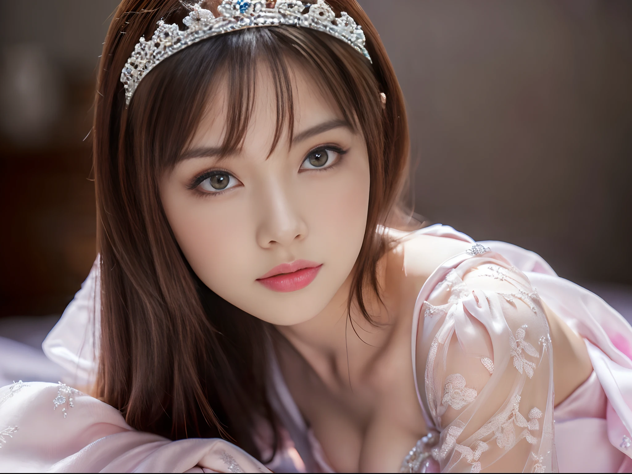 (1beautiful girl), (Beautiful girl in princess dress:1.5), Amazing face and eyes, (extremely detailed beautiful face), (The sexiest look), (Beautiful big breasts:1.2), (Best Quality:1.4), (Ultra-detailed), (extremely detailed CG unified 8k wallpaper), Highly detailed, RAW Photos, Professional Photography, a scene from a movie,