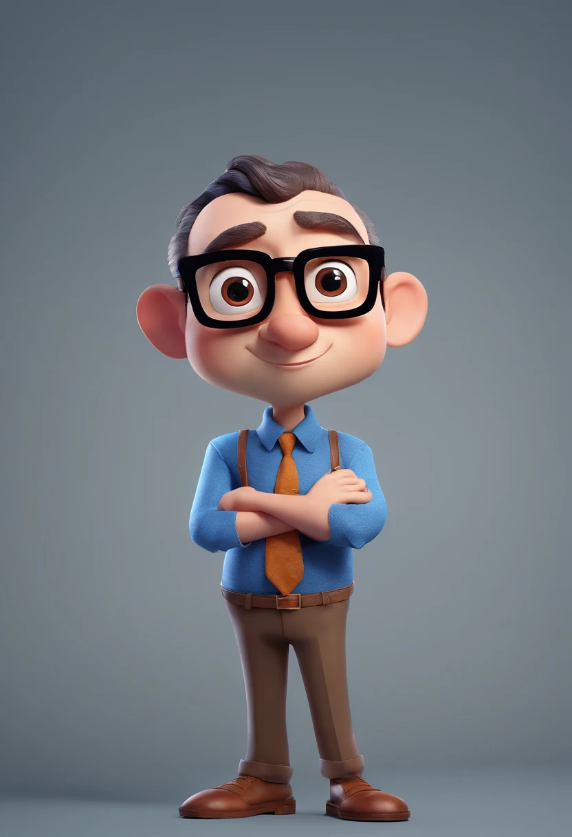 Cartoon character of a man with black glasses and a blue shirt, animation character, Caractere estilizado, animation style rendering, 3D estilizado, Arnold Maya render, 3 d render stylized, toon render keyshot, Personagem 3D, Personagem 3D, 3d rendering stylized, 3 d character render, personagem de desenho animado, Personagem de close up, Pose de personagem,  (Estilo Pixar) (master part:1.2) (Bokeh) (best quality) (pele detalhada) (textura detalhada) (8k) (argila) (Cinematic lighting) (foco nítido