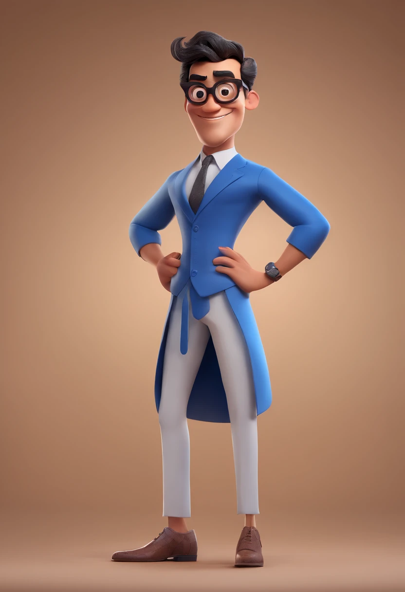 Cartoon character of a man with black glasses and a blue shirt, animation character, Caractere estilizado, animation style rendering, 3D estilizado, Arnold Maya render, 3 d render stylized, toon render keyshot, Personagem 3D, Personagem 3D, 3d rendering stylized, 3 d character render, personagem de desenho animado, Personagem de close up, Pose de personagem,  (Estilo Pixar) (master part:1.2) (Bokeh) (best quality) (pele detalhada) (textura detalhada) (8k) (argila) (Cinematic lighting) (foco nítido