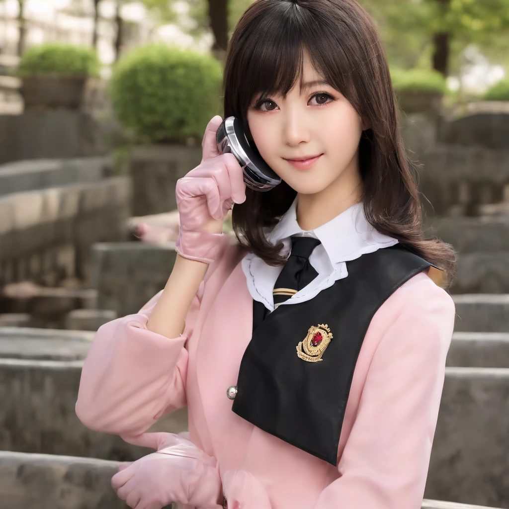 ((((Five Fingers)))), ((masutepiece)), (((Best Quality))), ((Ultra-detailed face)), super-detaild skin, Ultra-detailed eyes, ((Photorealistic)), ((((Five Fingers)))), full boby, Perfect Anatomy, Smile, ((Japan modern schoolgirl in uniform and pink cute coat)), (((Japan high school girl wearing dark black leather gloves on both hands))), Mini skirt, Bare legs, (((High school girl with hand microphone))), Full body, In modern Tokyo, Photo, Street Interviews, 18year old, Modern makeup, Cute, Adult schoolgirl, Shiny hair, Black hair, short-hair,Looking through the bangs, Black hair, Portrait