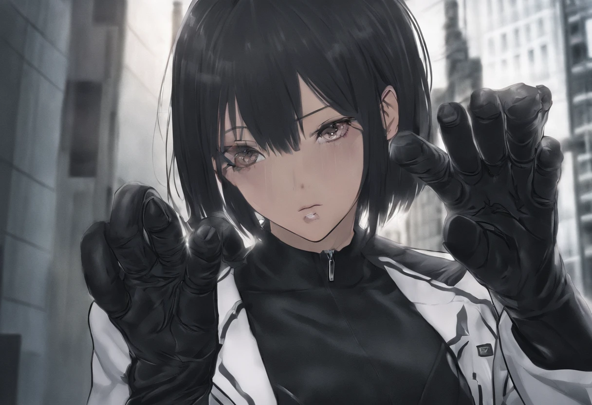 ((((Five Fingers)))), ((masutepiece)), (((Best Quality))), ((Ultra-detailed face)), super-detaild skin, Ultra-detailed eyes, ((Photorealistic)), ((((Five Fingers)))), full boby, Perfect Anatomy, Smile, ((Japan modern schoolgirl in uniform and pink cute coat)), (((Japan high school girl wearing dark black leather gloves on both hands))), Mini skirt, Bare legs, (((High school girl with hand microphone))), Full body, In modern Tokyo, Photo, Street Interviews, 18year old, Modern makeup, Cute, Adult schoolgirl, Shiny hair, Black hair, short-hair,Looking through the bangs, Black hair, Portrait