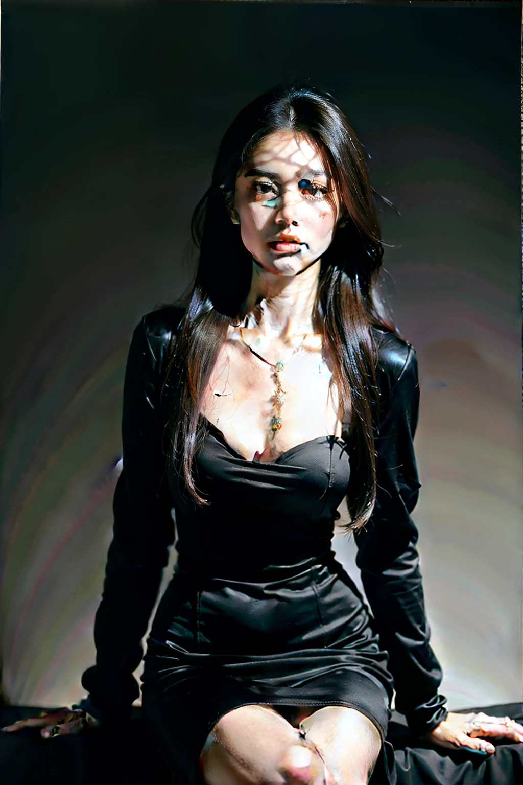 （Front focus），（in the darkness nigth：1.6），Surrealist portraits of women by David Hockney and Alphonse Mucha，Fantasyart，photographrealistic，动态照明，artstation，poster for，Volumetriclighting，Very detailed faces，4 k，Award-Awarded， 1girl, in the dark, deep shadow, low key, cowboy shot, (official clothes:1.4), long whitr hair, whaite hair，blackstockings