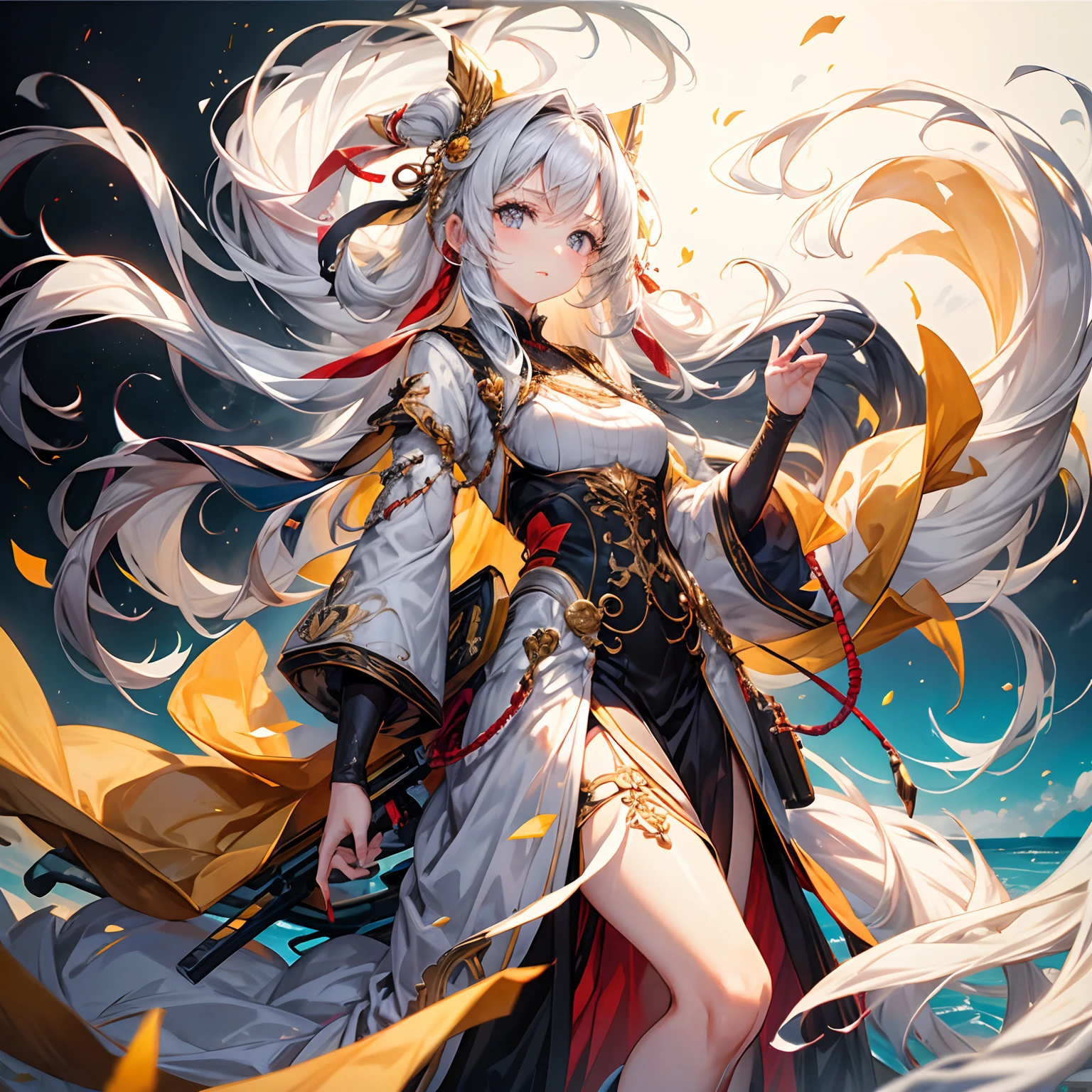 1girll,long whitr hair,arma