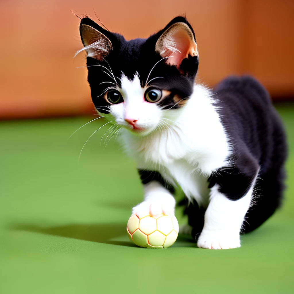 A kitten Catch the ball jumpping