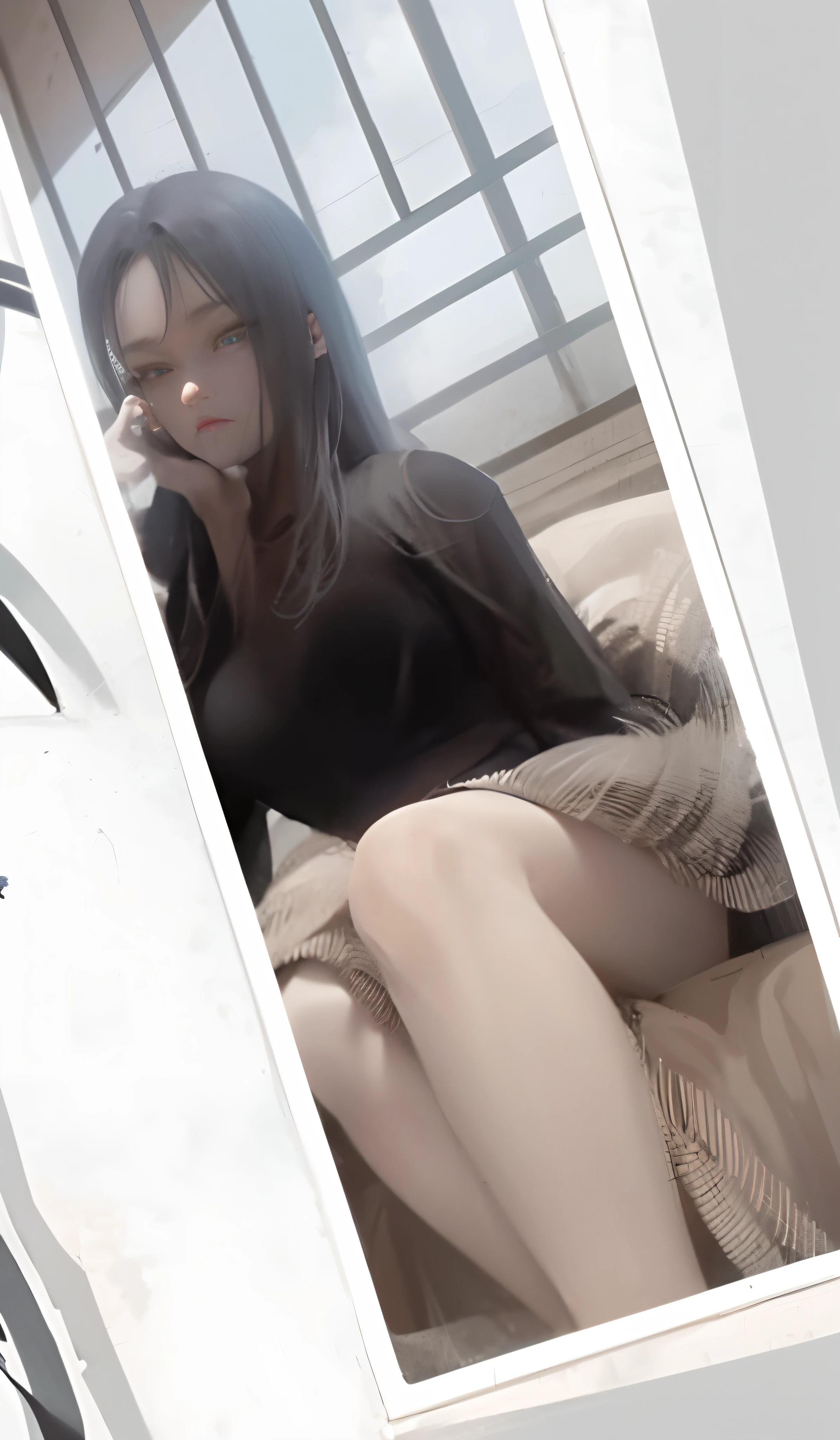 Chica de anime con cabello negro y ropa negra, ultra delgada, de pechos grandes, piernas semi abiertas, posando desnuda, Artgerm extremadamente detallado, Arte detallado del anime digital, Artgerm en ArtStation Pixiv, Guweiz en Pixiv Artstation, Guweiz en Artstation Pixiv, Fanart Mejor ArtStation, :: RossDrew, Tendencias en Artta...