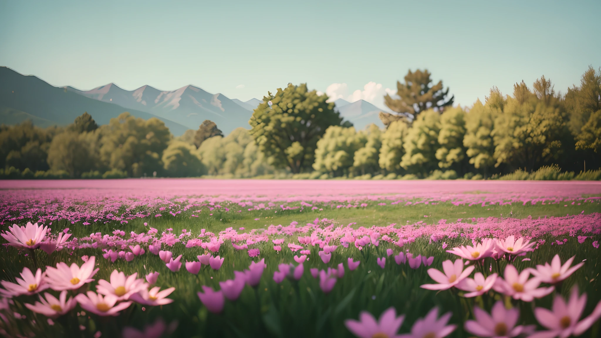 cinematic photo of a flat open garden filled with flowers --auto --s2