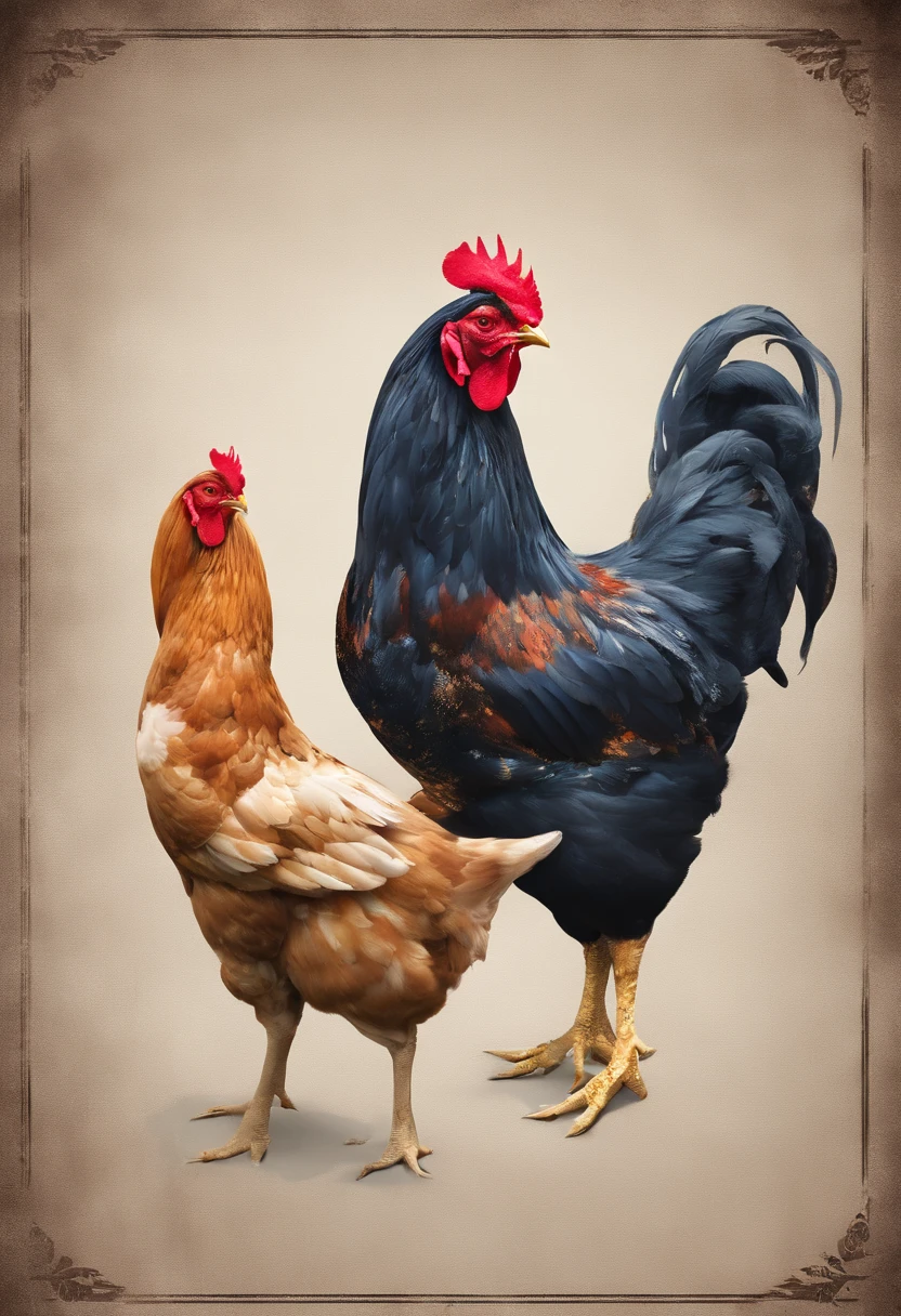 Make 1 photo 7 chickens standing side by side each with 1 different personality