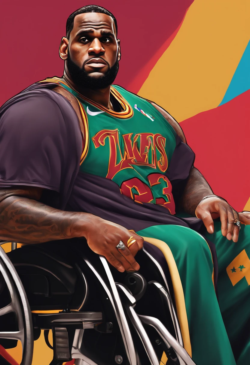 obese Lebron James in a wheelchair