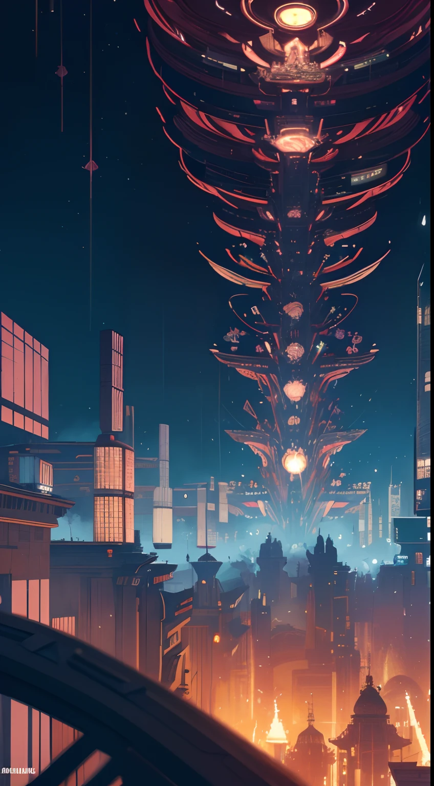 Victo Ngai, Pavel Tchelitchew, Surreal, mysterious, strange, fantastical, fantasy, Sci-fi, Japanese anime, neo-metabolism architecture, future history, creating machine, tapestry, hyper detailed masterpiece depth of field, cinematic lighting, big tits big ass