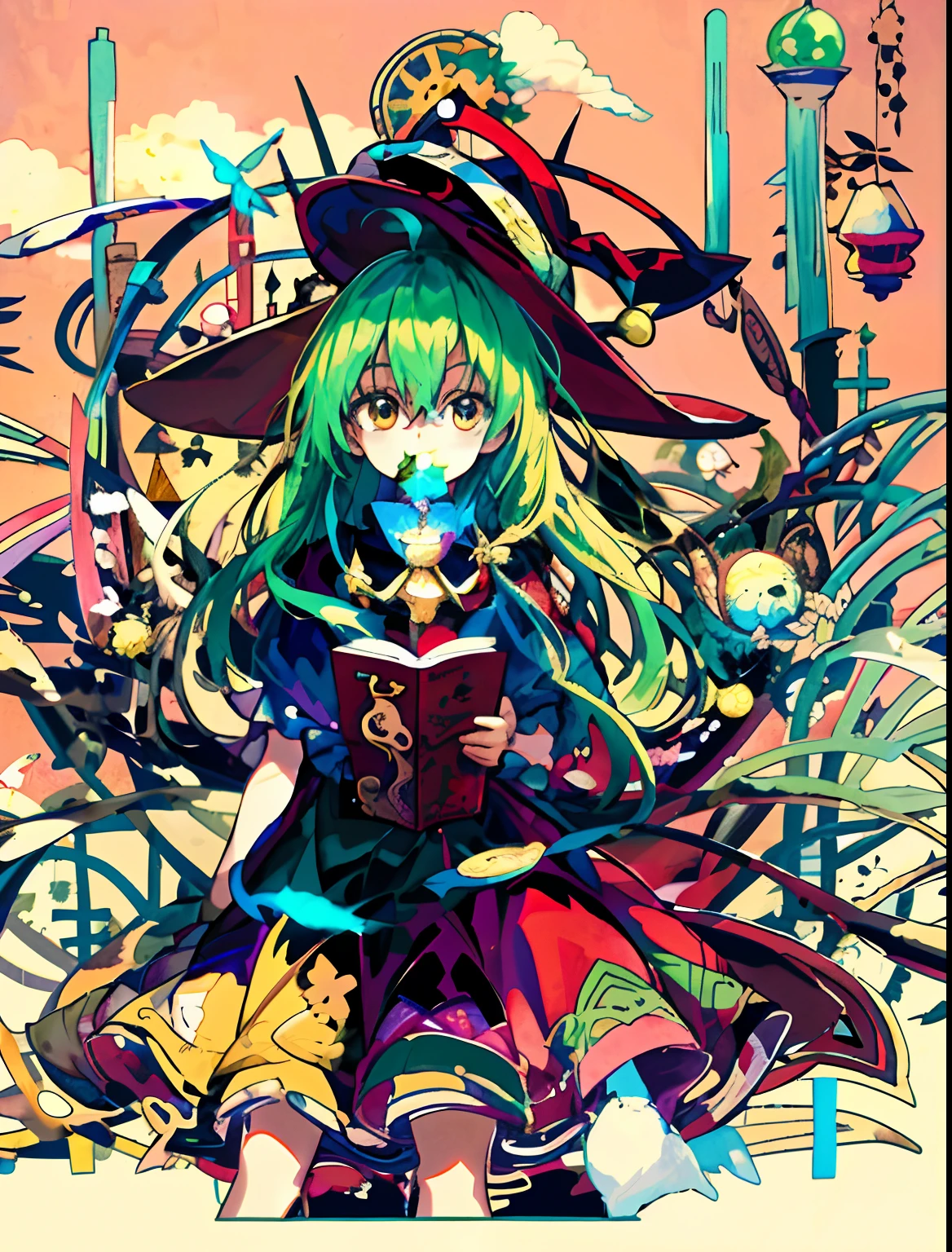 chica anime con un libro y un sombrero sentado en un banco, Chica alquimista, Desde Touhou, Bruja del cielo, Arte oficial de alto detalle, Bruja brillante, Obra de arte oficial del proyecto Touhou, Arte Zerochan, [ Tarot ]!!!!!, Ilustraciones de libros de arte, Ilustraciones oficiales, Anime Moe Artstyle, Shikishi, Portada de novela ligera, Hermoso mago, Ilustraciones oficiales del anime