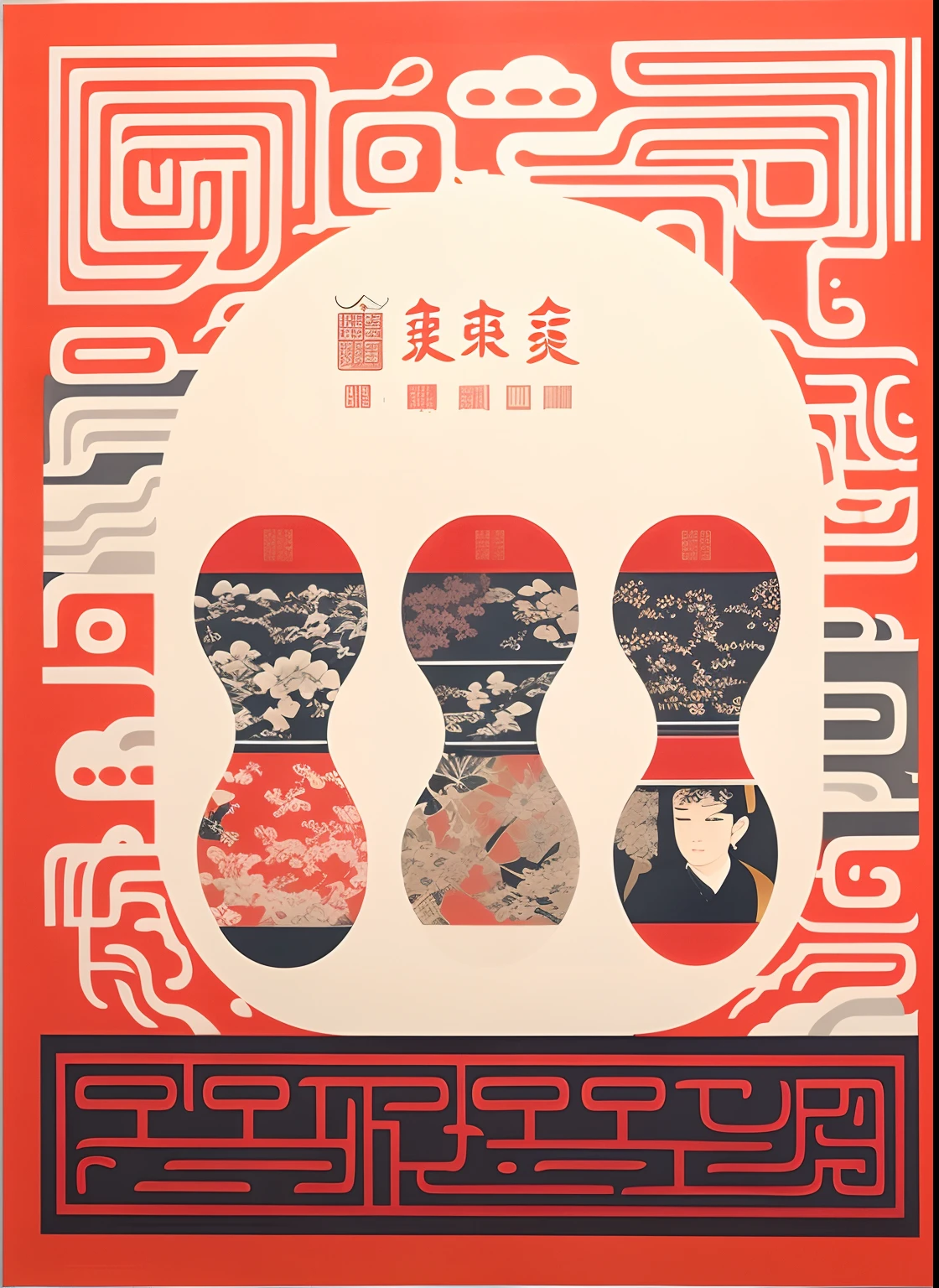 chinese writing, by Shinoda Toko, japanese inspired poster, artwork in style of sheng lam, 王琛, by Uragami Gyokudō, japanese graphic design, poster, inspired by Shi Zhonggui, shipibo, 2 0 1 8, 2018