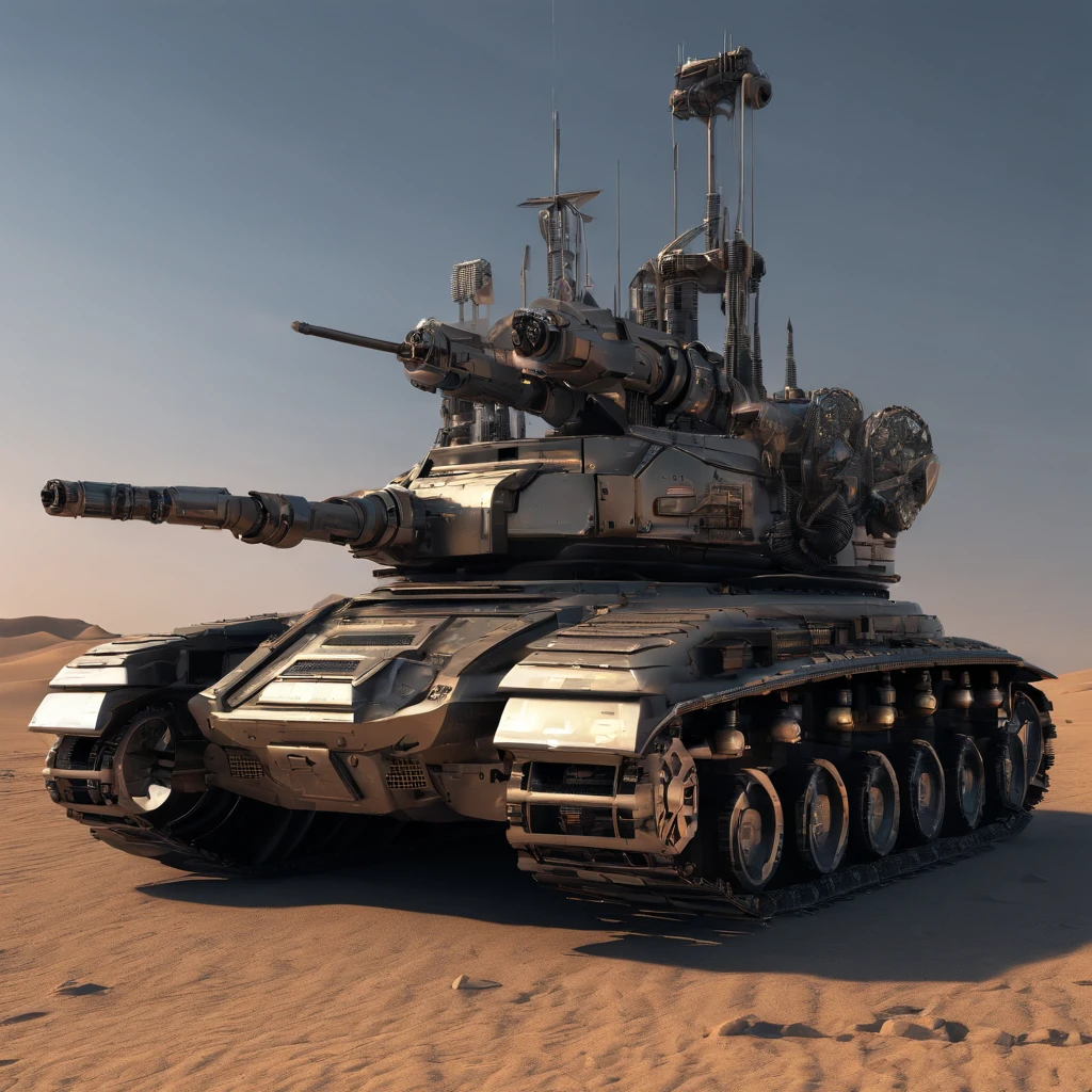 golden colored,Retro,Crazy Max type tank,machine gun,Missile launch equipment ,The mechanical feel is full,Morphology in the desert