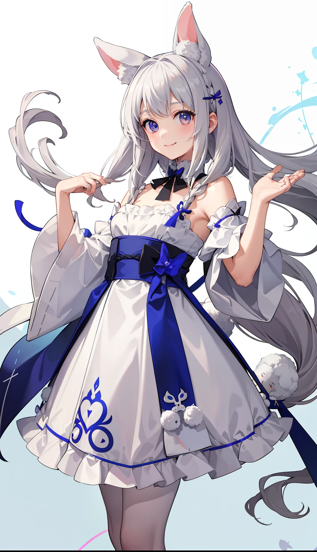 1girl in、a smile、robe blanche、Round tail、Rabbit-like、Cute girl s、Rabbit girl、