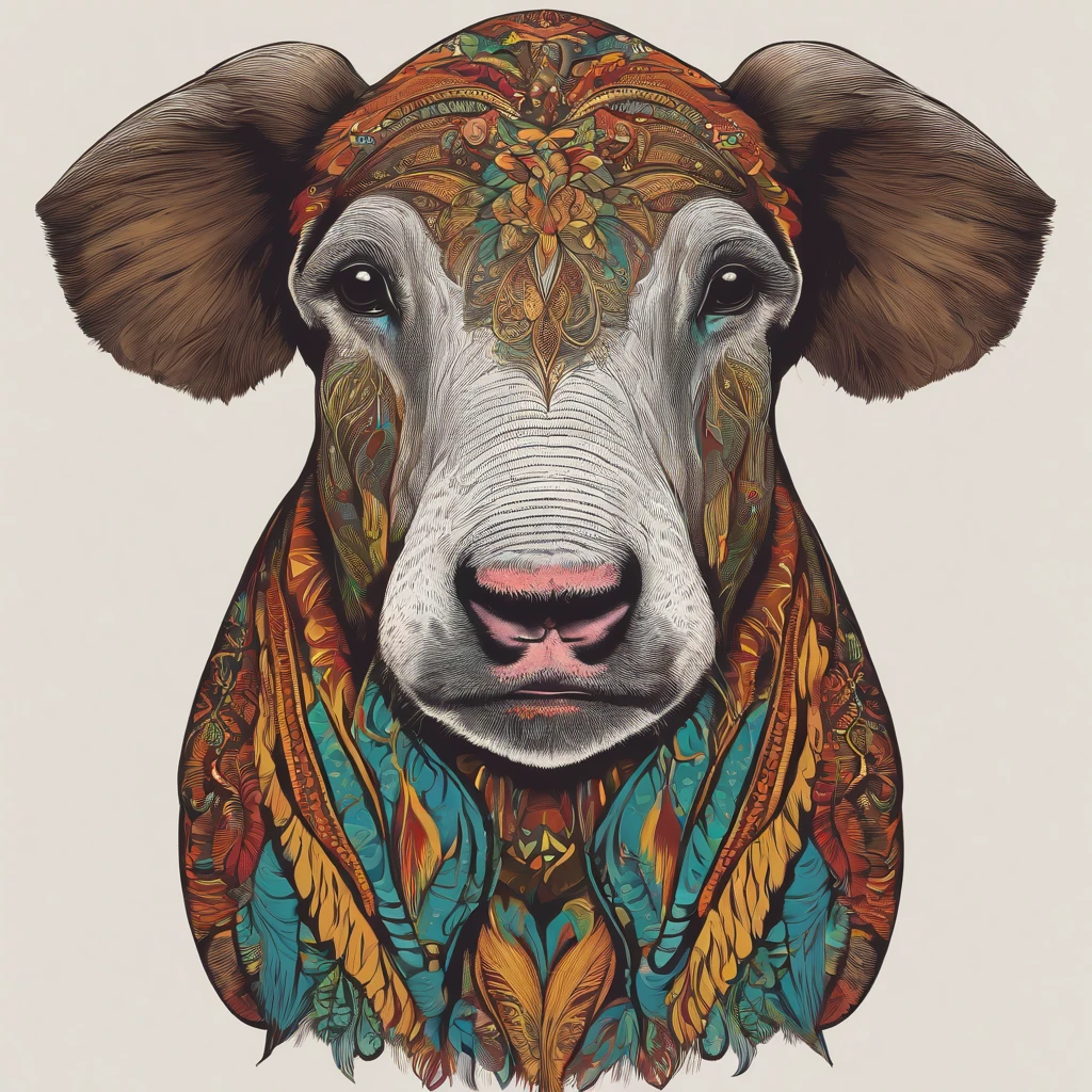 Kabibara Mammal, Multicolored, Vintage Style, (T-Shirt Design), Masterpiece Realistic Volumetric Light, Shiny, Contour, Vector, White Background, Details