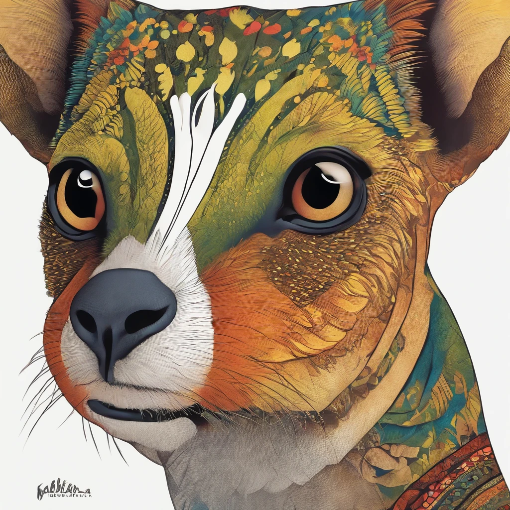 Kabibara Mammal, Multicolored, Vintage Style, (T-Shirt Design), Masterpiece Realistic Volumetric Light, Shiny, Contour, Vector, White Background, Details