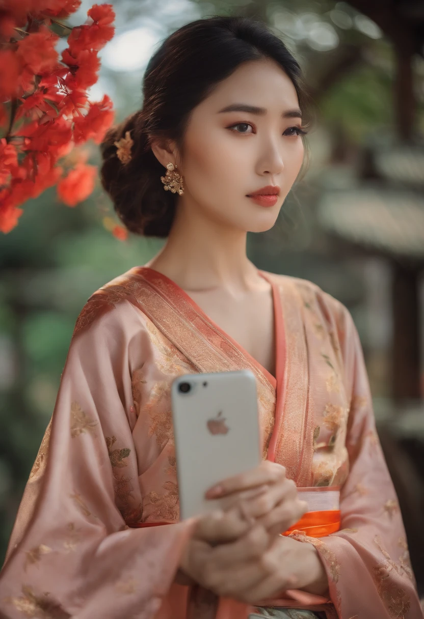 japanes in her 20s femele Holding a smartphone Longhaire soio