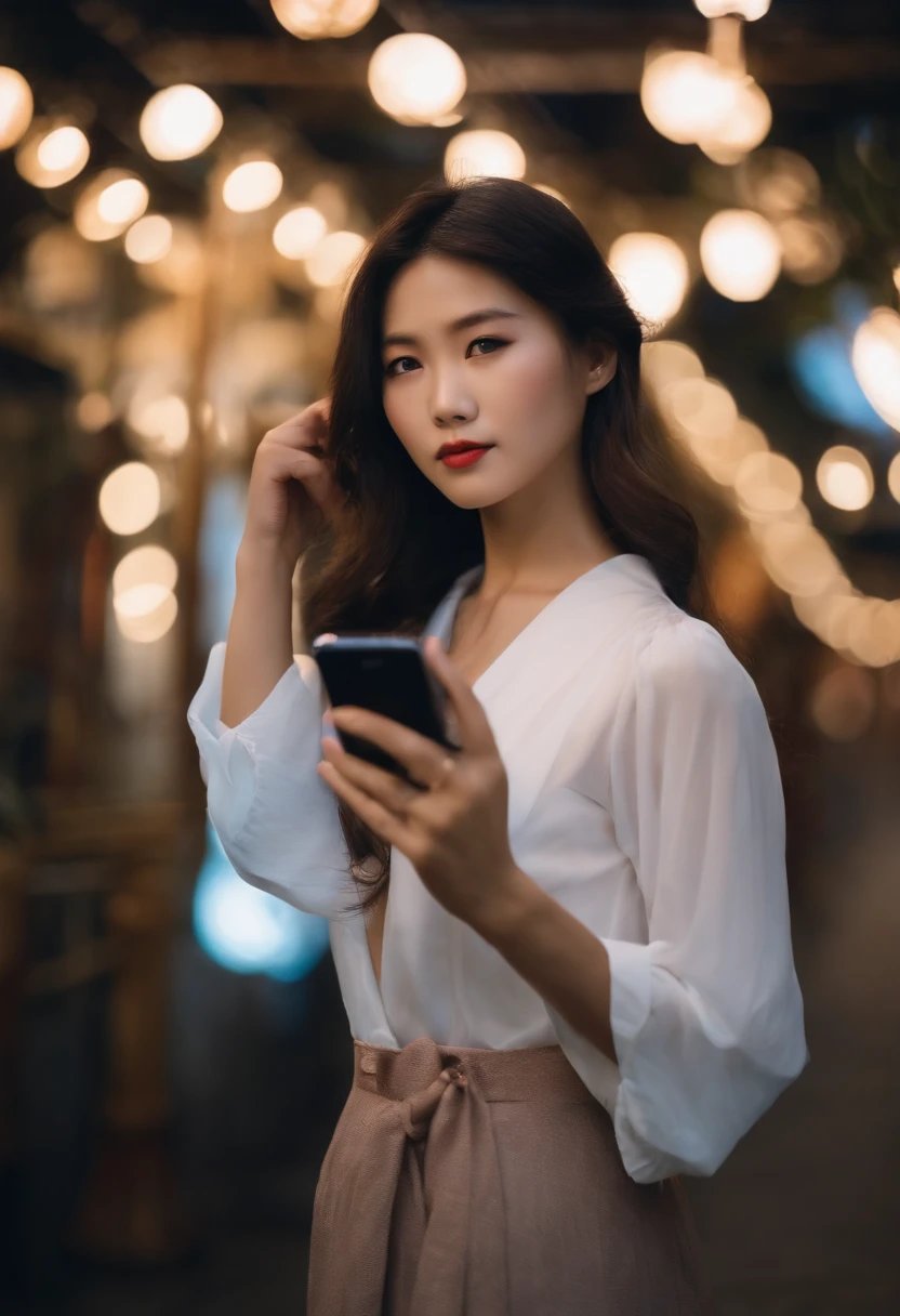 japanes in her 20s femele Holding a smartphone Longhaire soio