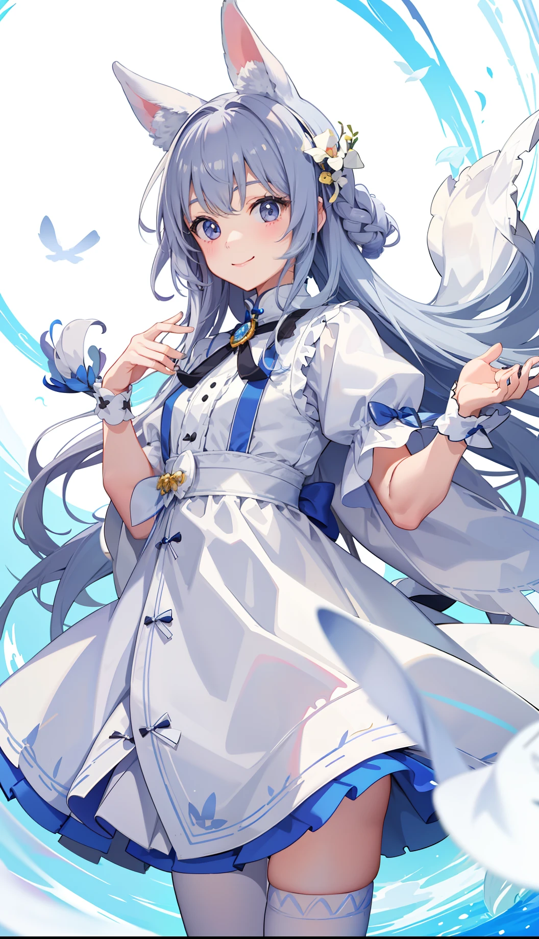 1girl in、a smile、robe blanche、Round tail、Rabbit-like、Cute little girl s、Rabbit girl、