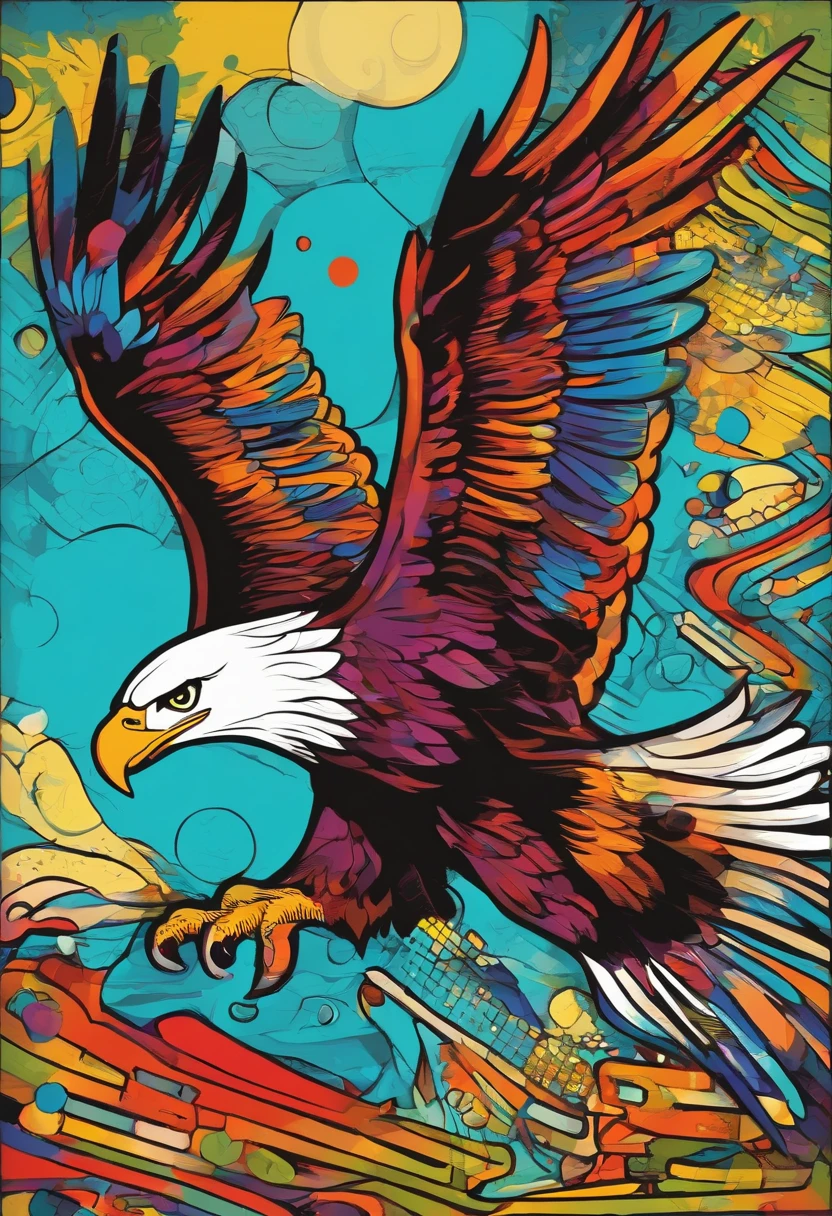 Graffiti, scribble, Comics by Petra Cortright, best quality, masterpiece, eagle artwork, Representative work, official art, Professional, Ultra intricate detailed, 8k, eagle art, colourful background 