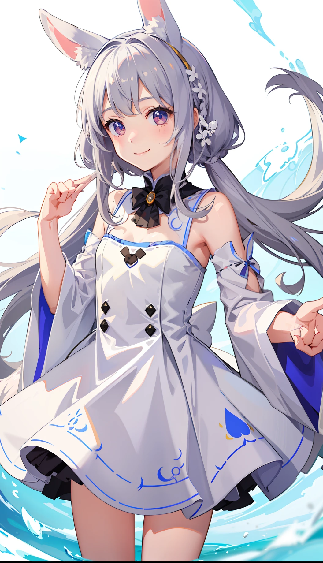 1girl in、A smile、robe blanche、round tail、Rabbit long ears、Rabbit-like、Cute little girl s、Rabbit Girl、