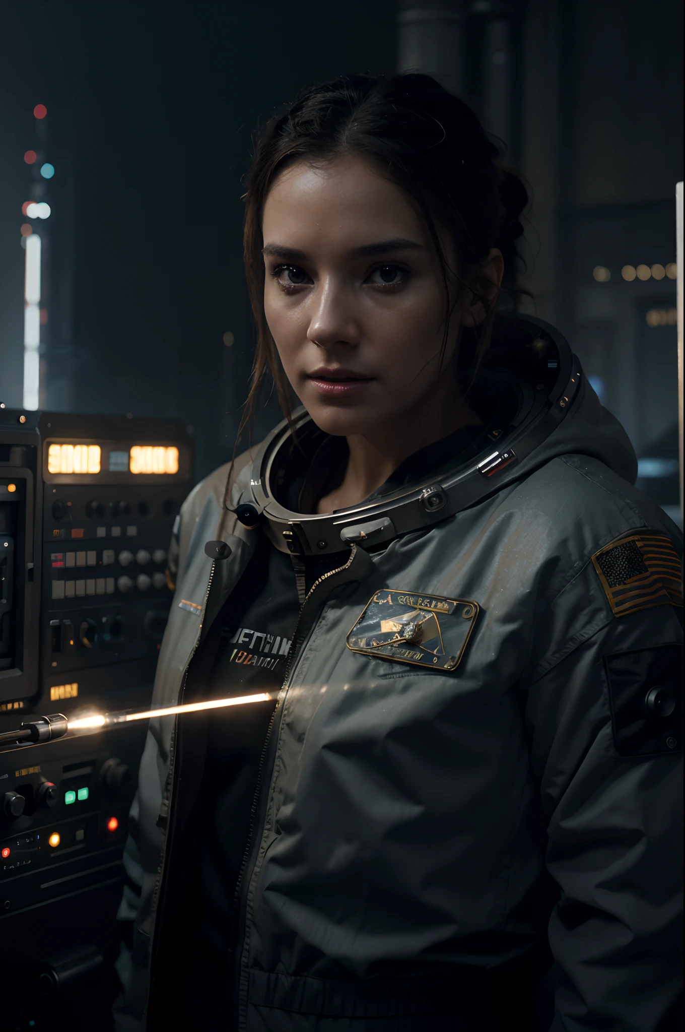 , Astronaut, beautiful body and face,very breathtaking beautiful image, cinematic, 4k, epic Steven Spielberg movie still, sharp focus, emitting diodes, smoke, artillery, sparks, racks, system unit, motherboard, by pascal blanche rutkowski repin artstation hyperrealism painting concept art of detailed character design matte painting, 4 k resolution blade runner