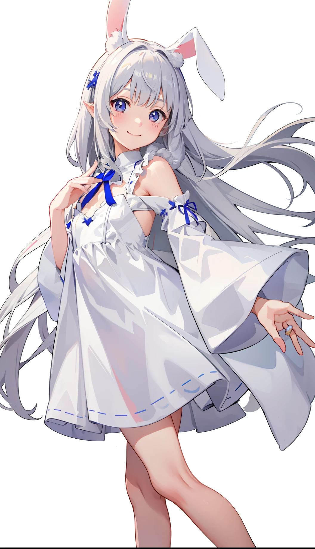 1girl in、A smile、robe blanche、round tail、Rabbit long ears、Rabbit-like、e litRabbit Girl、