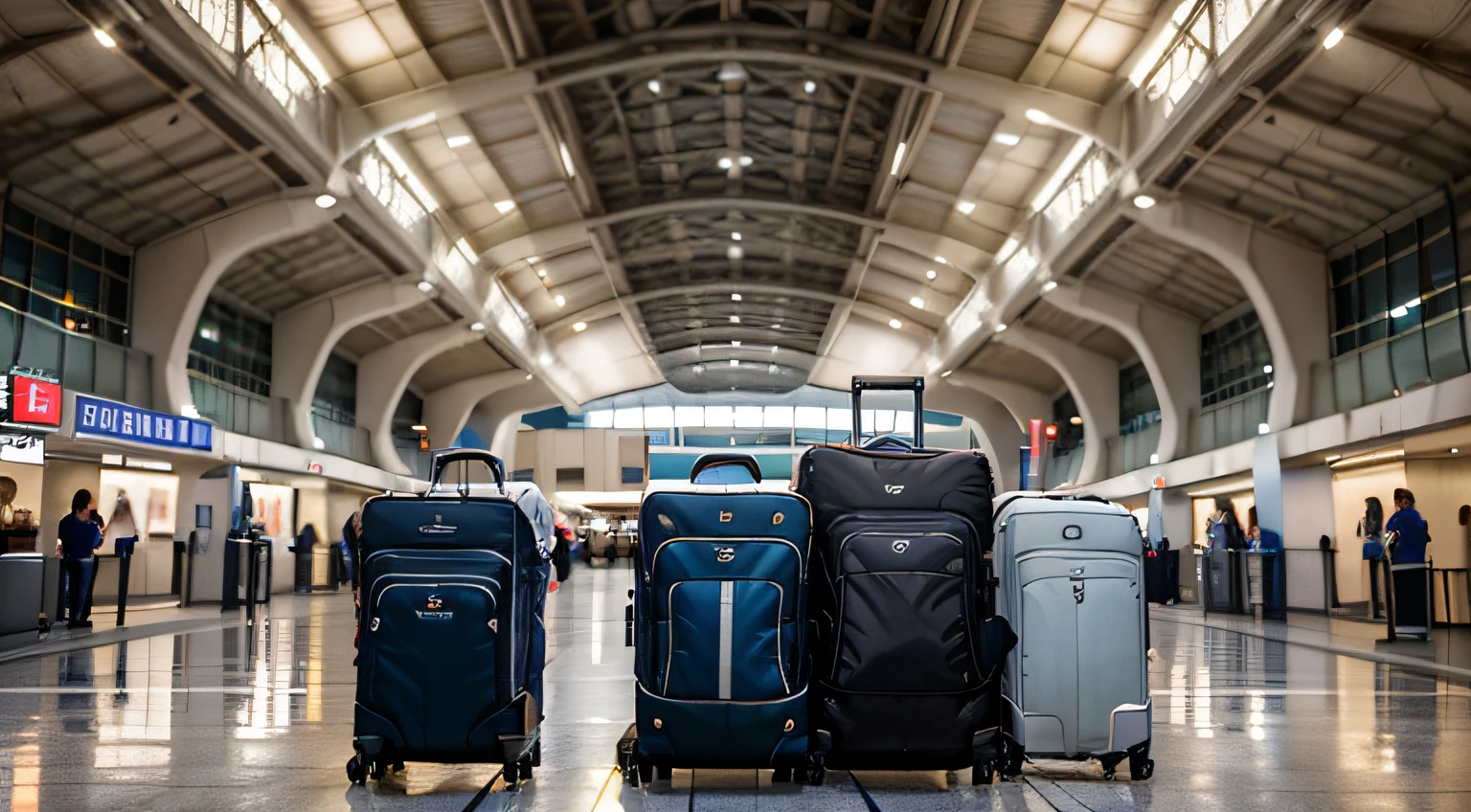 (Best quality, 8k, masterpiece: 1.3), a hyper-realistic photograph of an airport baggage claiming section, inside an airport, bright nightlights, Nikon D850 DSLR 4k camera, 100mm lens, F 1.2 aperture setting, bright and natural lighting, vibrant, relaxing atmosphere, panoramic view