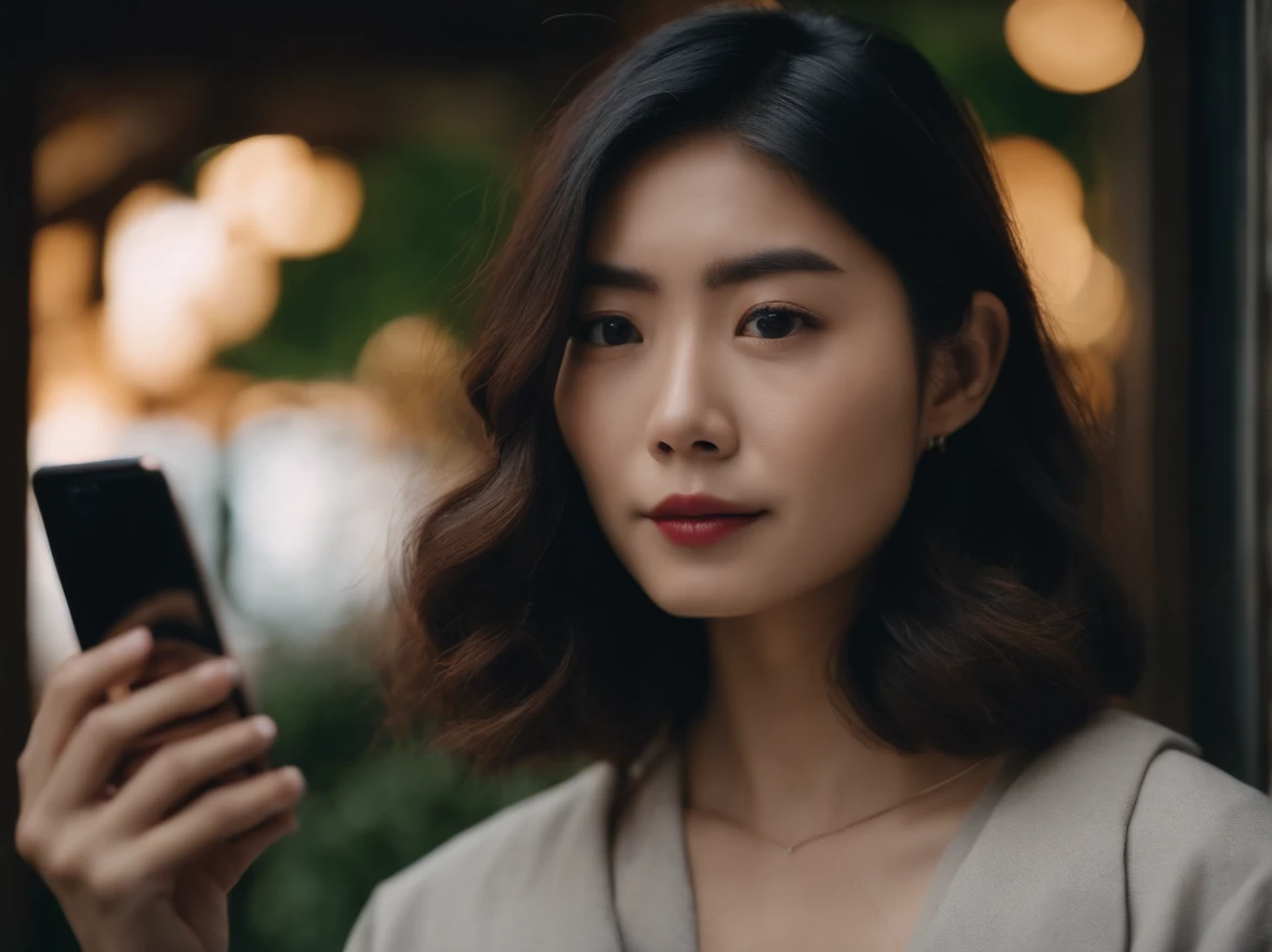 japanes in her 20s femele Holding a smartphone Bob Hair soio
