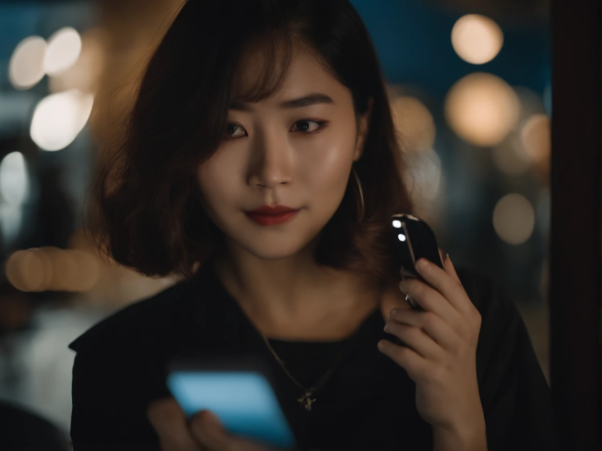 japanes in her 20s femele Holding a smartphone Bob Hair soio