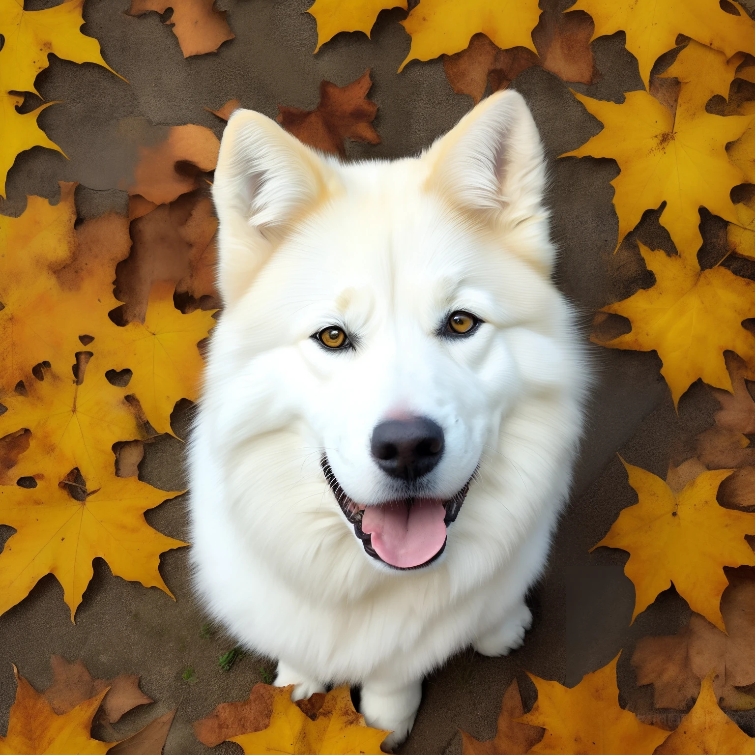 Affiche disney avec un berger blanc suisse assis dans des feuilles mortes