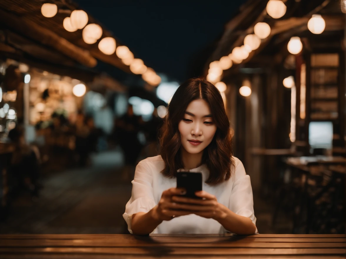 japanes in her 20s femele Holding a smartphone Bob Hair soio takeout suns