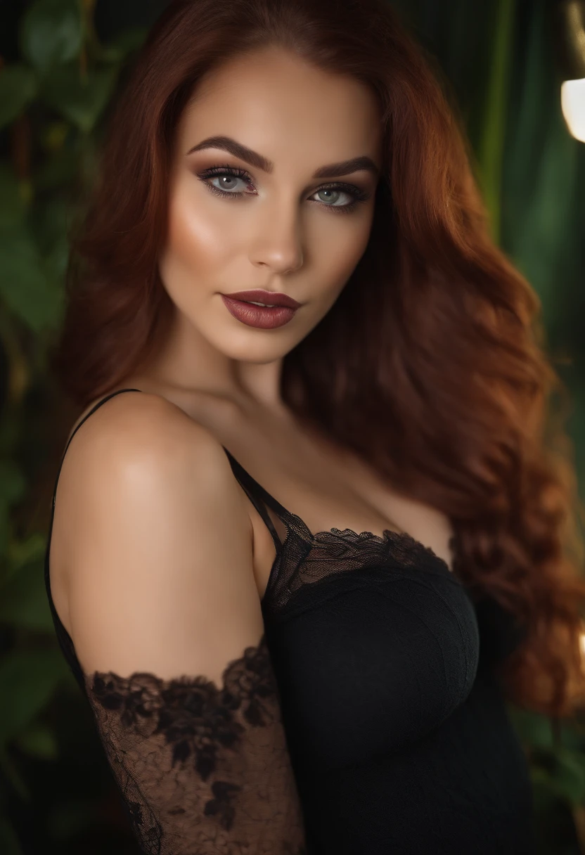 Caucasian woman with matching lace push up bra and panties in a club, Sexy girl with green eyes, portrait sophie mudd, red hair and large eyes, Selfie einer jungen Frau, Augen im Schlafzimmer, Violet Myers, ohne Make-up, Natural makeup, Blick direkt in die Kamera, Gesicht mit Artgram, dezentes Make-up, Stunning full body shot, im Schlafzimmer, Spaltung