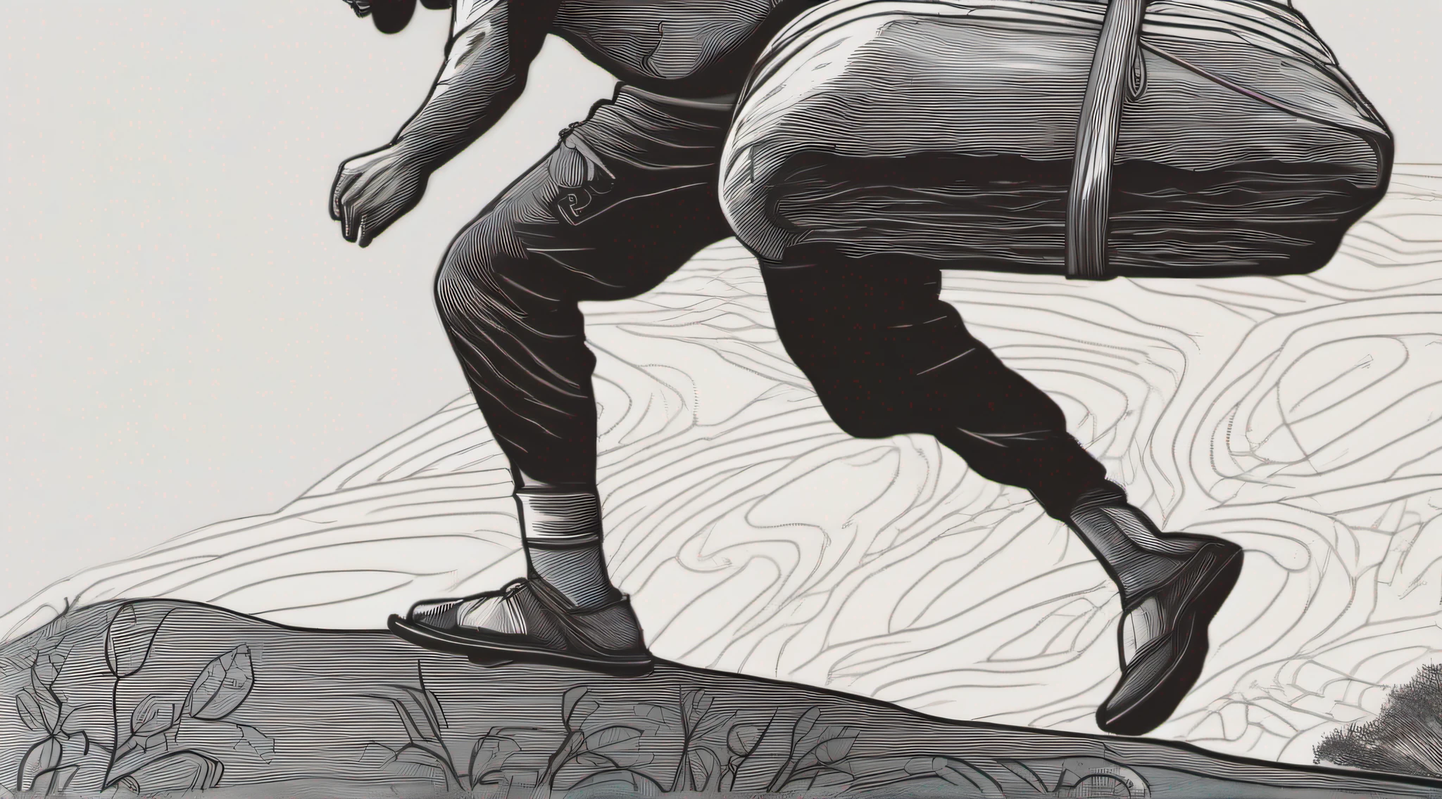 A Nepalese tamang porter who is climbing uphill carrying a heavy load and the swollen veins on his legs are clearly visible. picture from backside and focused on legs veins.