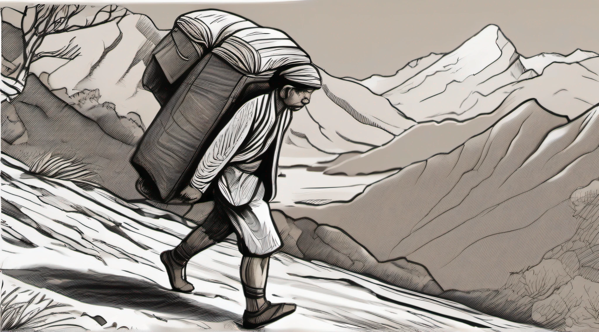 A Nepalese tamang porter who is climbing uphill carrying a heavy load and the swollen veins on his legs are clearly visible. picture from backside and focused on legs veins.