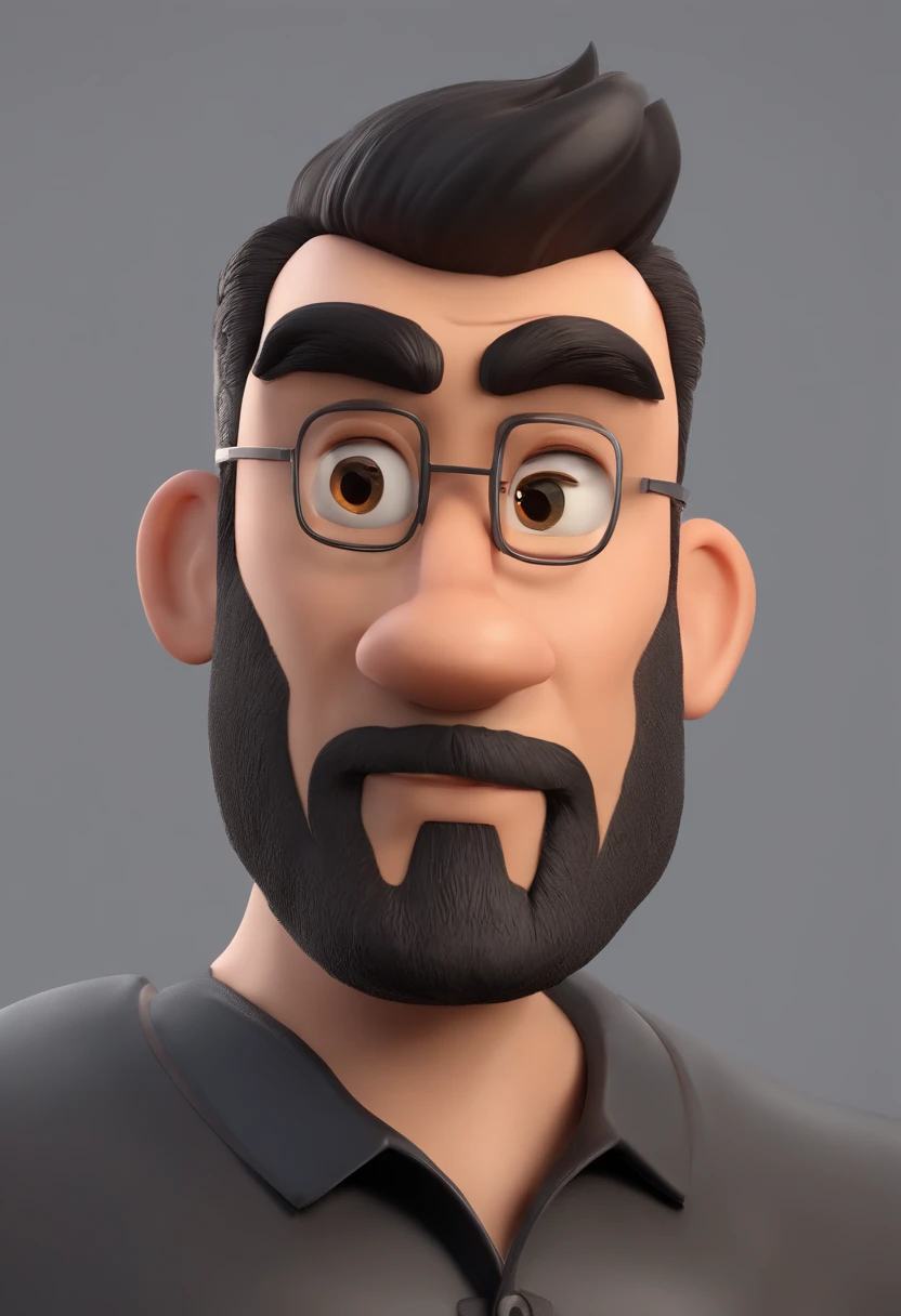Cartoon character of a brunette man with black and short glasses and a black polo shirt, cabelo liso, With beard and tribal tattoo on arm, Teacher Animation Character, Caractere estilizado, animation style rendering, 3D estilizado, Arnold Maya render, 3 d render stylized, toon render keyshot, Personagem 3D, Personagem 3D, 3d rendering stylized, 3 d character render, personagem de desenho animado, Personagem de close up, Pose de personagem, (Estilo Pixar) (master part:1.2) (Bokeh) (best quality) (pele detalhada) (textura detalhada) (8k) (argila) (Cinematic lighting) (foco nítido