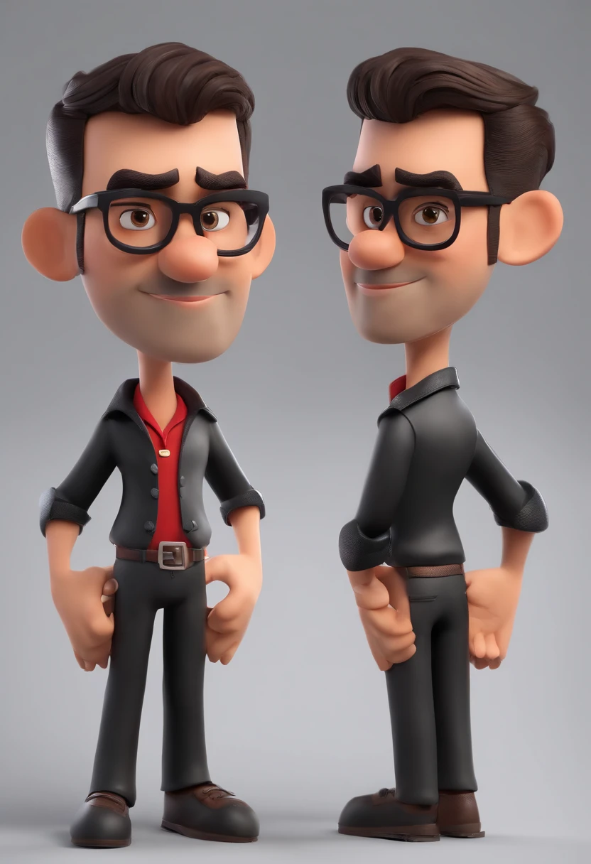 Cartoon character of a brunette man with black and short glasses and a black polo shirt, cabelo liso, With beard and tribal tattoo on arm, Teacher Animation Character, Caractere estilizado, animation style rendering, 3D estilizado, Arnold Maya render, 3 d render stylized, toon render keyshot, Personagem 3D, Personagem 3D, 3d rendering stylized, 3 d character render, personagem de desenho animado, Personagem de close up, Pose de personagem,  (Estilo Pixar) (master part:1.2) (Bokeh) (best quality) (pele detalhada) (textura detalhada) (8k) (argila) (Cinematic lighting) (foco nítido