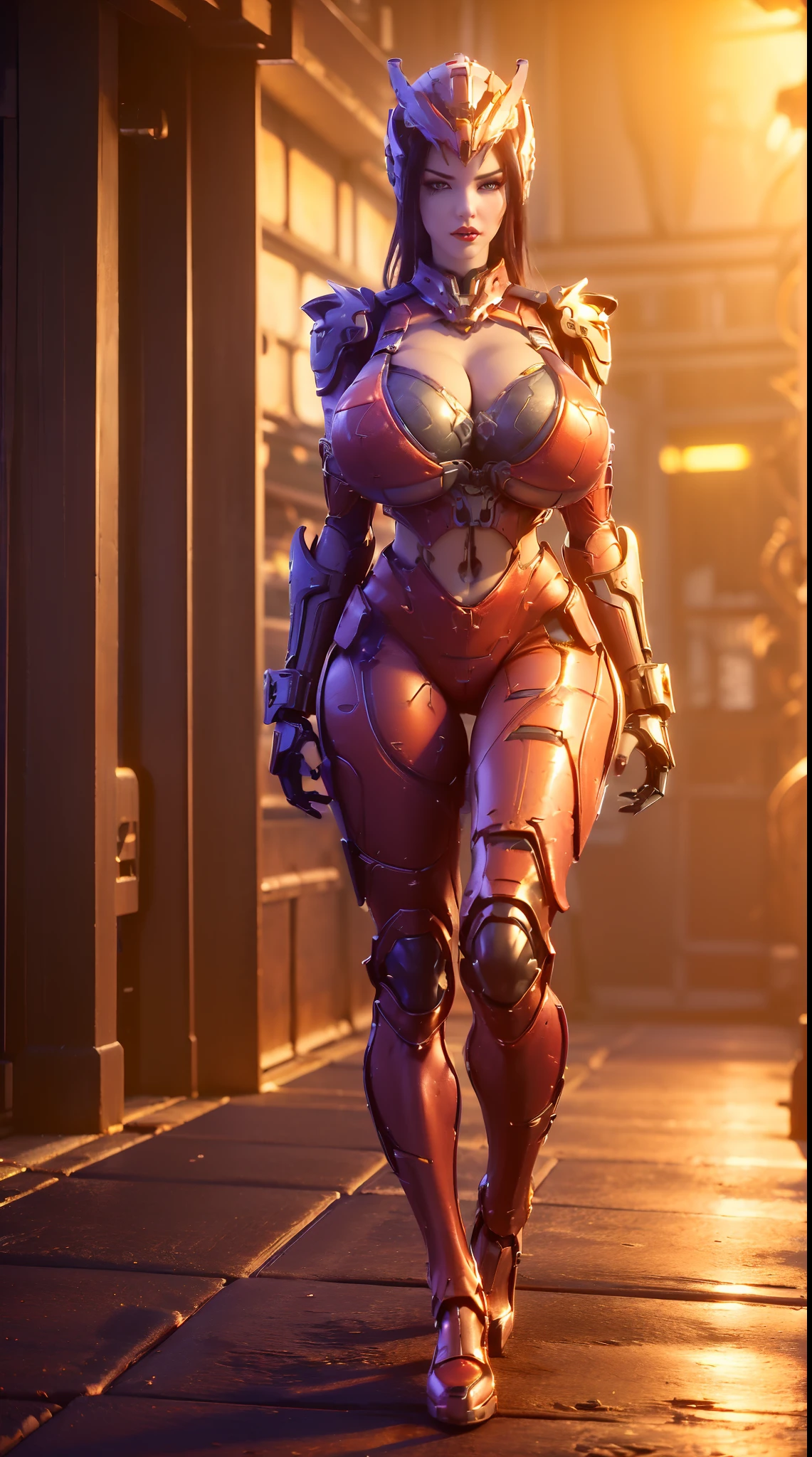 (1GIRL,SOLO:2), (super detailed face), (phoenix helm:1.3), ((GIGANTIC BREAST, HUGE FAKE BREASTS:1.5)), (CLEAVAGE TOP:1.5), (MUSCLE ABS FEMALE:1.4), (MECHA GUARD ARMS,GLOVE:1.4), ((WEAR RED OVERWATCH MECHANICAL ARMOR CROP TOP, MECHANICAL SKINTIGHT SUIT PANTS, MECHA GUARD ARMOR LEGS, HIGH HEELS:1.5)), (MUSCULAR BODY:1.3), (GLOSSY SKIN:0.8), (LONG LEGS, FULL BODY:1.1), (LOOKING AT VIEWER:1.3), (female focus:0.886), (WALKING DOWN HALLWAY OF FUTURISTIC SPACE STATION:1), (BRIGHT LIGHT ROOM:1.3), SUPER TEXTURE, UNREAL ENGINE RENDER, PHYSICALLY-BASED RENDERING, ULTRA HIGHT DEFINITION, 16K, 1080P.