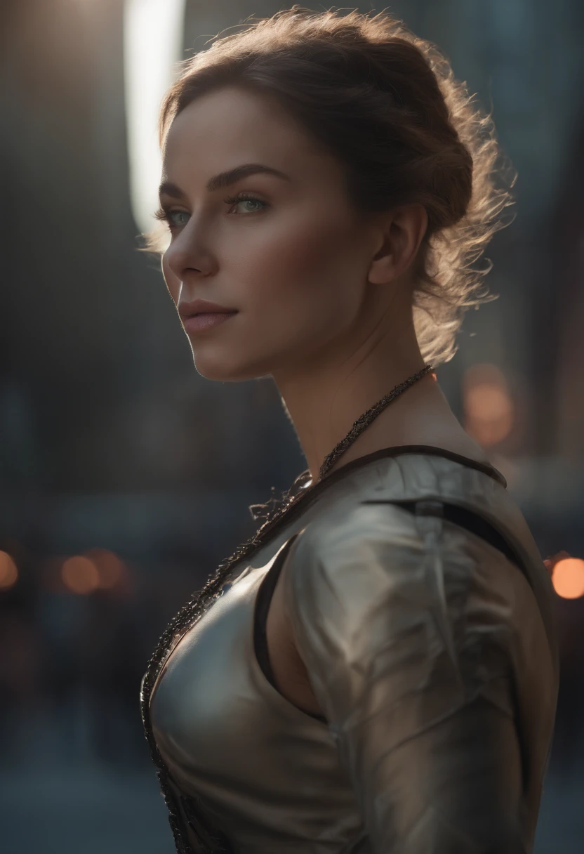 gorgeous woman with extra long wavy brunette hair, detailed alluring eyes, long sexy legs, wearing tiny shorts, t-shirt, ((detailed facial features)), (finely detailed skin), pale skin, realistic skin texture, extreme skin details, (pores:0.1), in the background beautiful futuristic cyberpunk city, best quality masterpiece, photorealistic, hyperrealistic, detailed, 8k, HDR, (Soft color: 1.2), shallow depth of field, broad light, high contrast, backlighting, bloom, light sparkles, chromatic aberration, sharp focus, RAW color photo