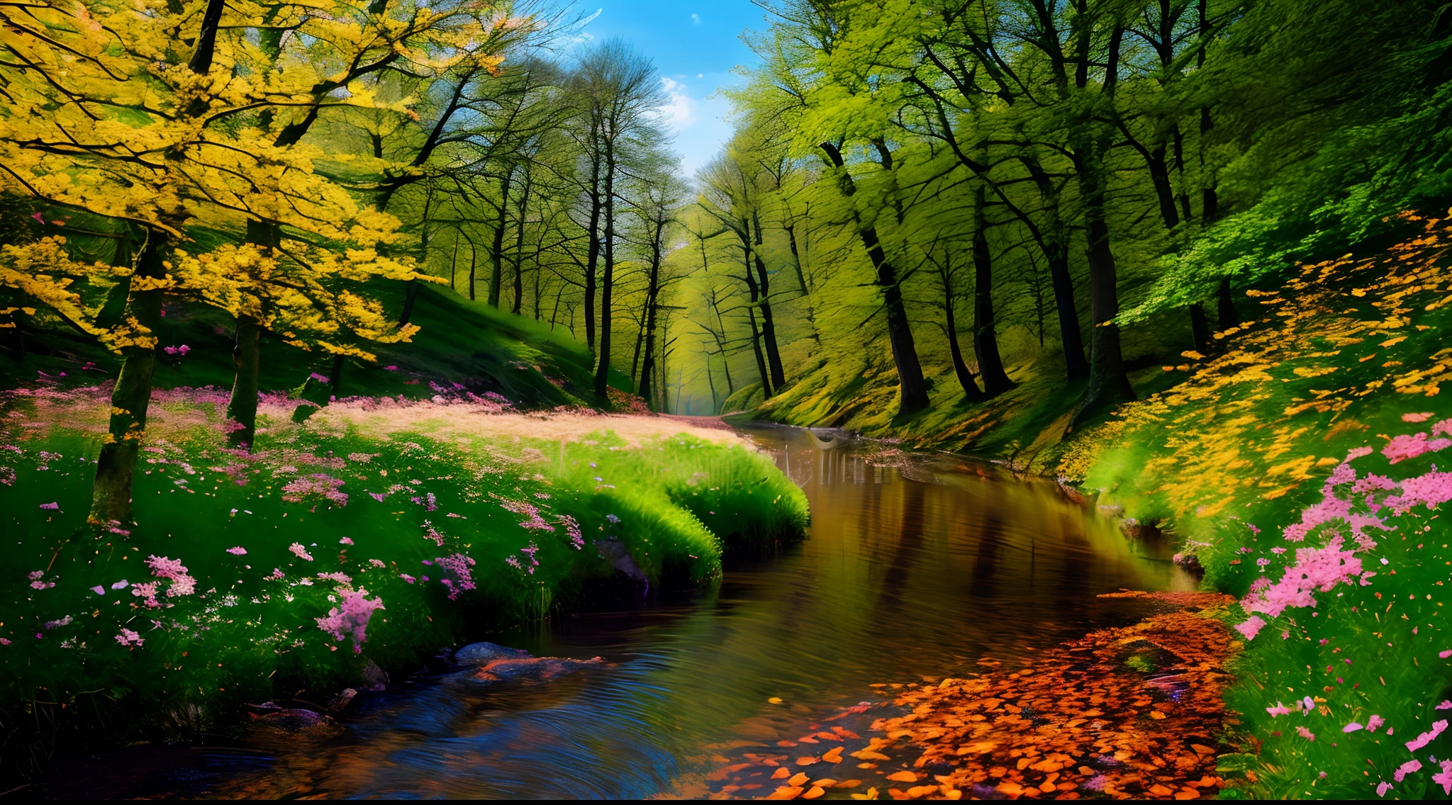 an extremely detailed photo of Czech nature scenery, surreal, spring time, detailed, intricate, elegant, lithe, highly detailed, digital painting, artstation, concept art, smooth, sharp focus, illustration