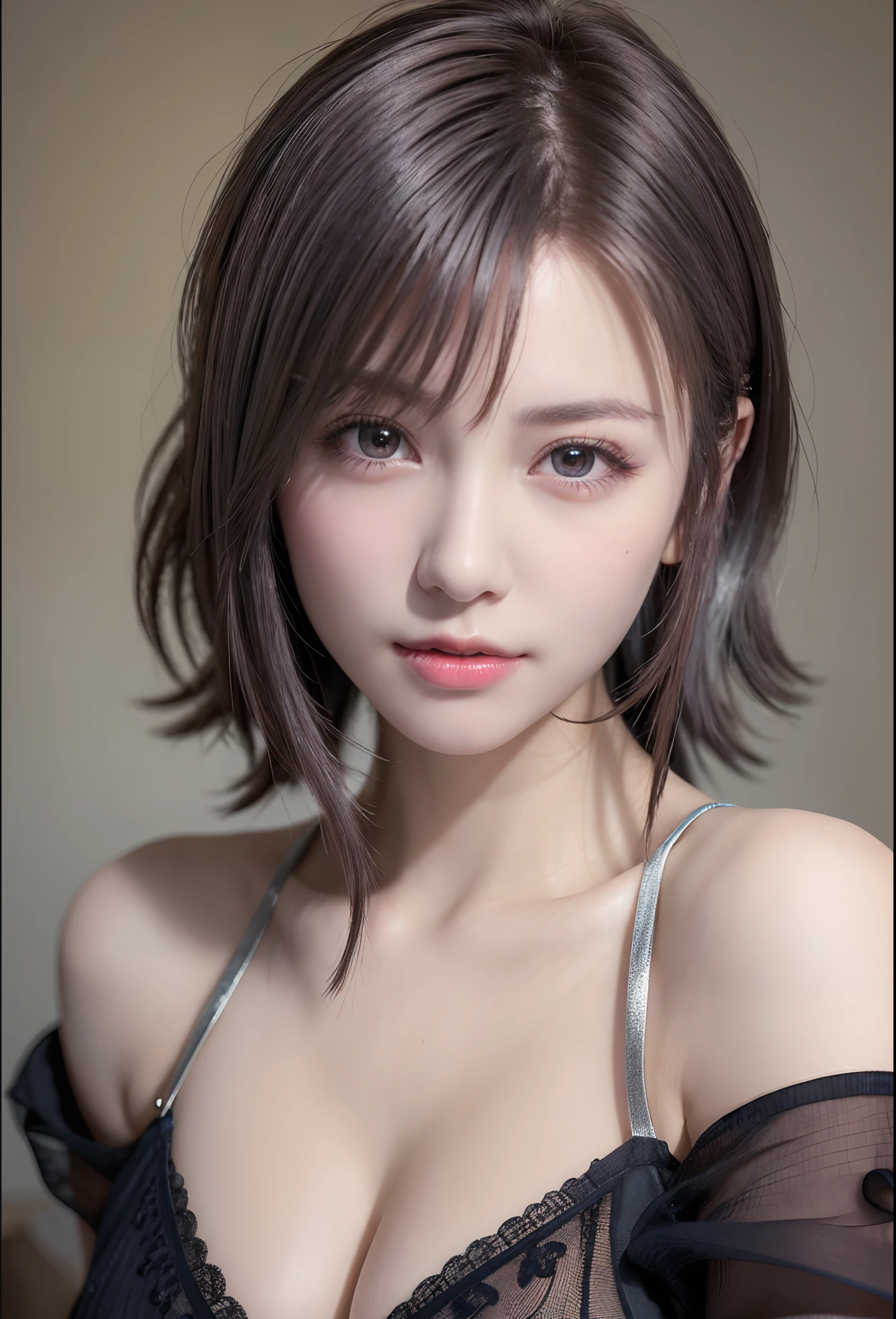 (8K, Photorealistic, Raw photo, of the highest quality: 1.3), (1girl in), Super beautiful, (Realistic face), (boyish, Silver Color Berry Shorthair), Beautiful , Glare that captivates the viewer, Beautiful expression, Beautiful breasts, (Realistic skin), Beautiful...