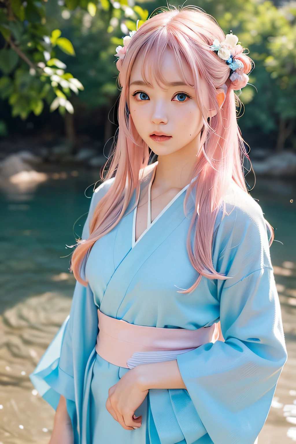 （（（Single eyelid）））Snow hoop exclusion area 32K（tmasterpiece，k hd，hyper HD，32K）Long flowing purple-pink hair，Autumn Pond，zydink， a color， Tongzhou people （Girl with glowing eyes）， （Thin silk scarf）， Side squat position， looking at the ground， long whitr hair， Floating hair， Python headdress， Chinese long-sleeved clothing， （abstract ink splash：1.2）， white backgrounid，Lotus protector（realisticlying：1.4），Purple-pink hair，Snowflakes fluttering，The background is pure， A high resolution， the detail， RAW photogr， Sharp Re， Nikon D850 Film Stock Photo by Jefferies Lee 4 Kodak Portra 400 Camera F1.6 shots, Rich colors, ultra-realistic vivid textures, Dramatic lighting, Unreal Engine Art Station Trend, cinestir 800，Long flowing purple-pink hair，((masterpiece)). This artwork is sweet, dreamy and ethereal, with soft pink watercolor hues and candy accents. Generate a delicate and demure fae exploring a (bubblegum world with a wide variety of pastel shades). Her sweet face is extremely detailed and realistic with elegant features and a fierce expression, and looks like ((((naomi scott)))). Include mature features and stunning, highly realistic eyes. Her eyes are important and should be realistic, highly detailed, and beautiful. In high definition and detail, include lots of details like stars, galaxies, colorful bubbles, colorful petals, and lots of energy and emotion! The stars and colorful bubblegum bubbles are important! Include fantasy details, enhanced details, iridescence, colorful glittering wind, and pollen. Pay special attention to her face and make sure it is beautifully and realistically detailed. The image should be dreamy and ethereal.8k, intricate, elegant, highly detailed, majestic, digital photography