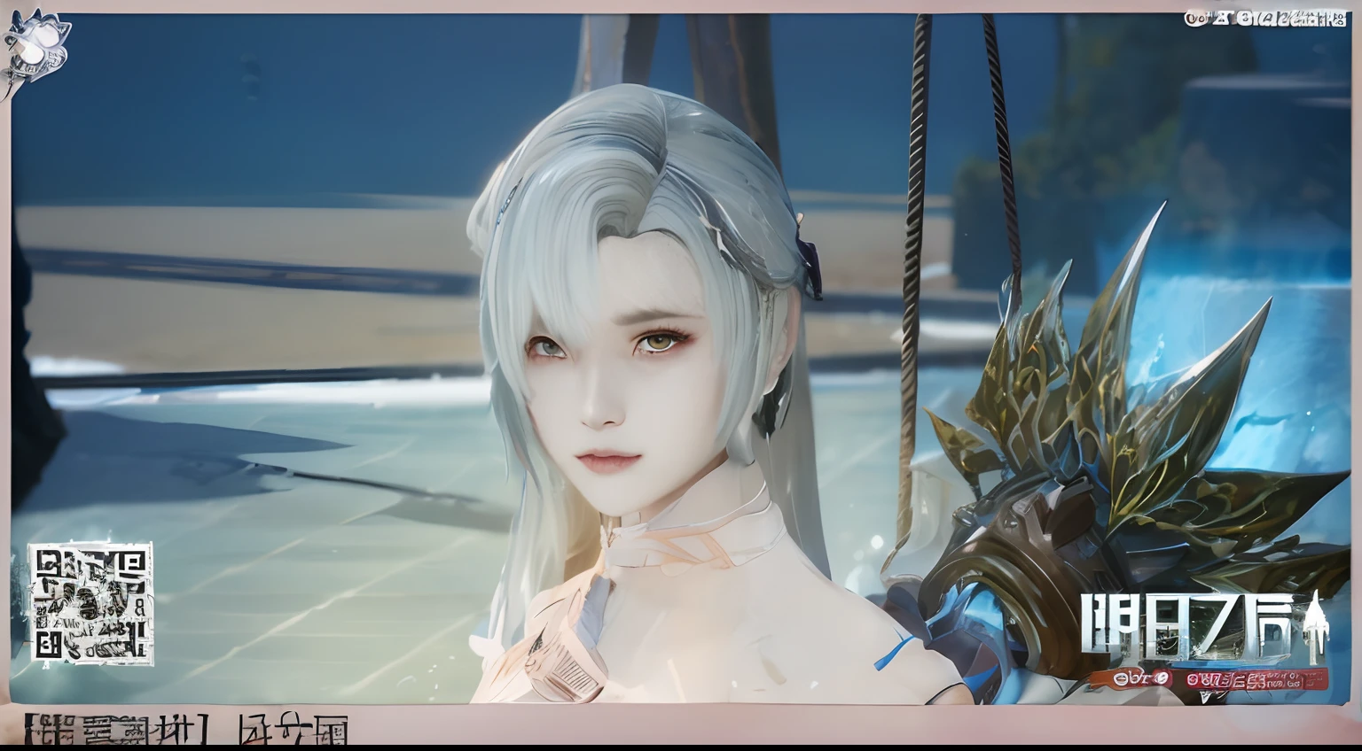 There was a gray-haired woman,On the shoulder carries a dragon, lineage 2 revolution style, From Lineage 2, 8 k character details, From NCSOFT, atelier lulua, Silver hair (pony tails), character close up, new character, pale milky white porcelain skin, Porcelain white skin, queen of the sea mu yanling, sliver ice color reflected armor