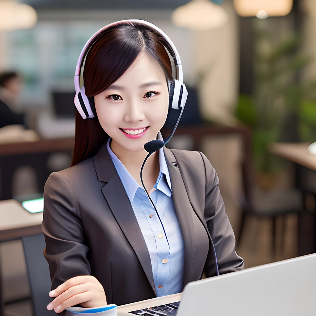 A Chinese woman wearing a headset, customer service image, professional customer service, realistic style, real people, Chinese, network customer service --auto --s2