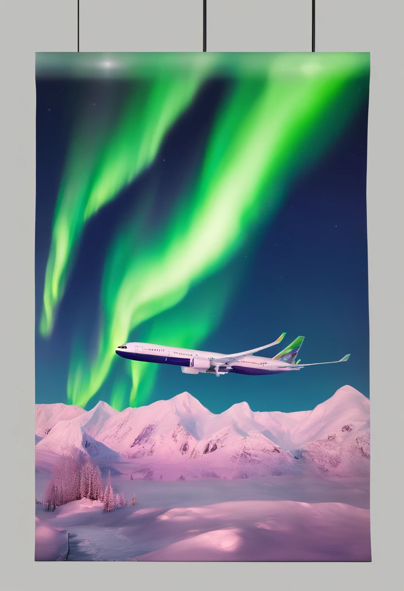 Jumbo jets flying under the Northern Lights、Magnificent Northern Lights、Shining Northern Lights、Aurora Borealis in 7 colors、Iridescent Northern Lights、Curtains of the Northern Lights、Jumbo Jet 777 is flying