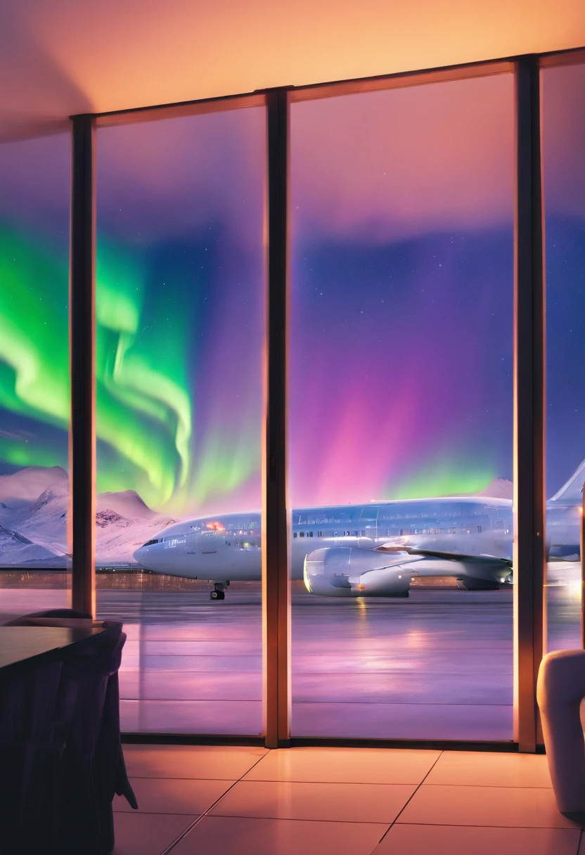 Jumbo jets flying under the Northern Lights、Magnificent Northern Lights、Shining Northern Lights、Aurora Borealis in 7 colors、Iridescent Northern Lights、Curtains of the Northern Lights、Jumbo Jet 777 is flying