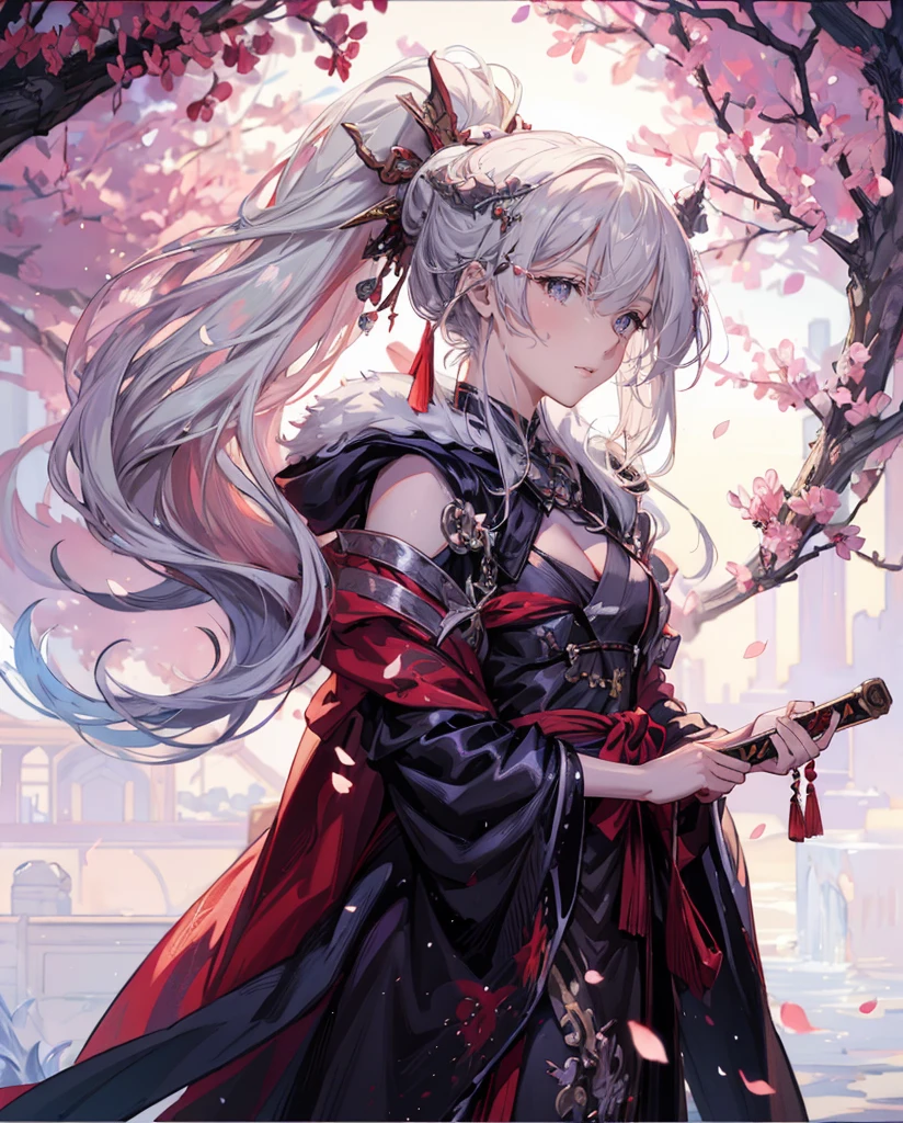 anime girl with long white hair and a red cape holding a sword, white haired deity, anime fantasy illustration, cushart krenz key art feminine, anime fantasy artwork, detailed digital anime art, anime art wallpaper 4 k, anime art wallpaper 4k, anime art wallpaper 8 k, anime style 4 k, beautiful anime portrait, beautiful fantasy anime, detailed anime art