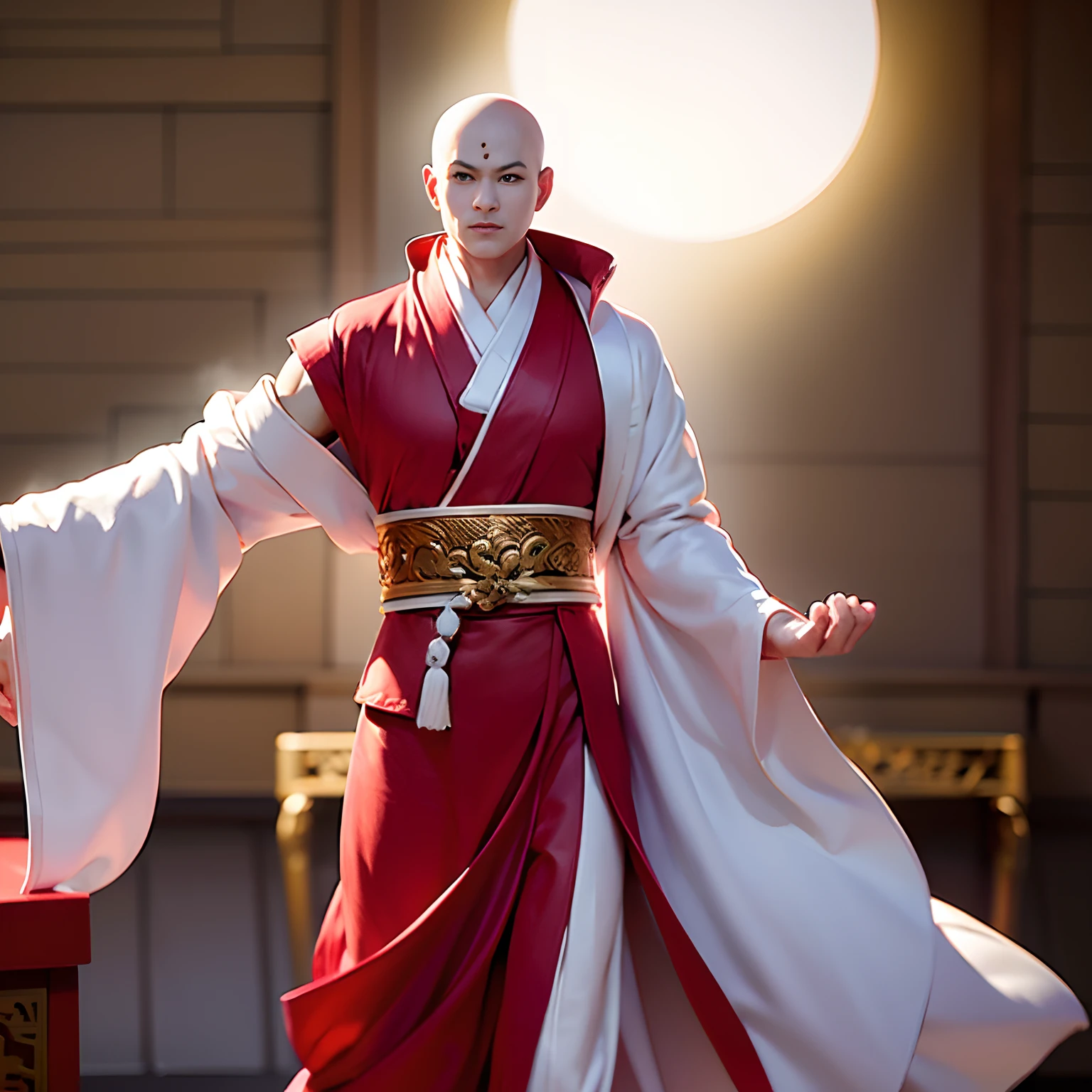 ((巨作)), HD clarity, Avatar, ((((Figure: 1人, White Sleeve, bald head, Robe)))),(((1 juvenile,bald head,buddhist monk,Whole human body,tear moles:))),Cool sensation,Natural,Serenity,naive。optimal quality,masterpaintings:1.4),ultra-high-resolution,pphotorealistic,Front lighting,Complicated details,Exquisitedetailsandtextures,独奏,(Young age),Facial highlights,Detal Face,tear moles,looking at the spectator,with big eyes,(Openwork pattern,white colors,Silk),耳Nipple Ring,slimfigure,Deluxe room,professionallighting,photon maping,radiosity,physically -based rendering,